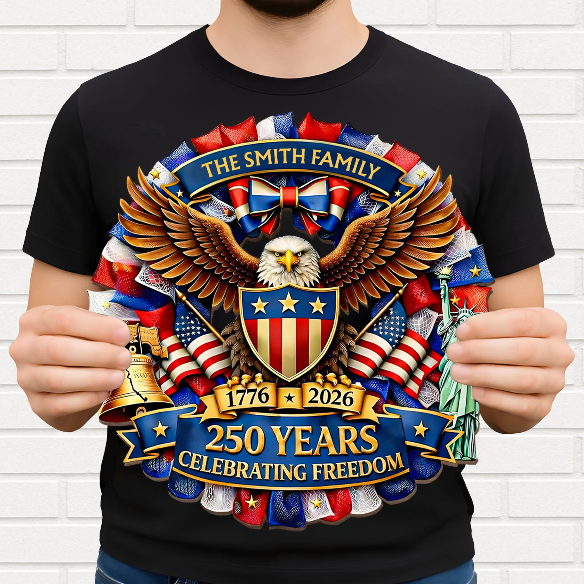 250 Years Celebrating Freedom Bald Eagle And American Flag Patriotic Shield - Personalized Custom Shaped Wood Sign - INDE089_WSIGN - Image 3
