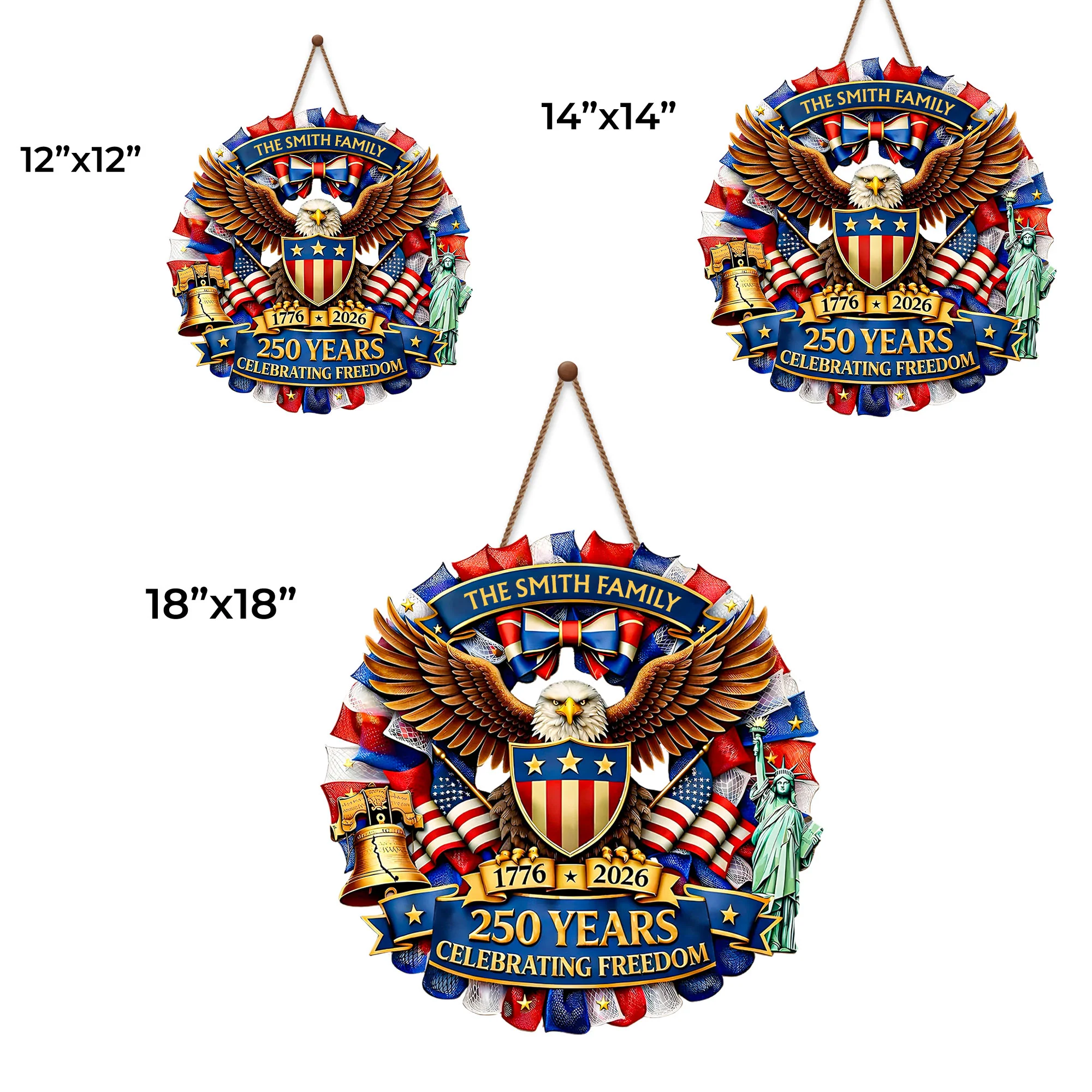 250 Years Celebrating Freedom Bald Eagle And American Flag Patriotic Shield - Personalized Custom Shaped Wood Sign - INDE089_WSIGN - Image 6