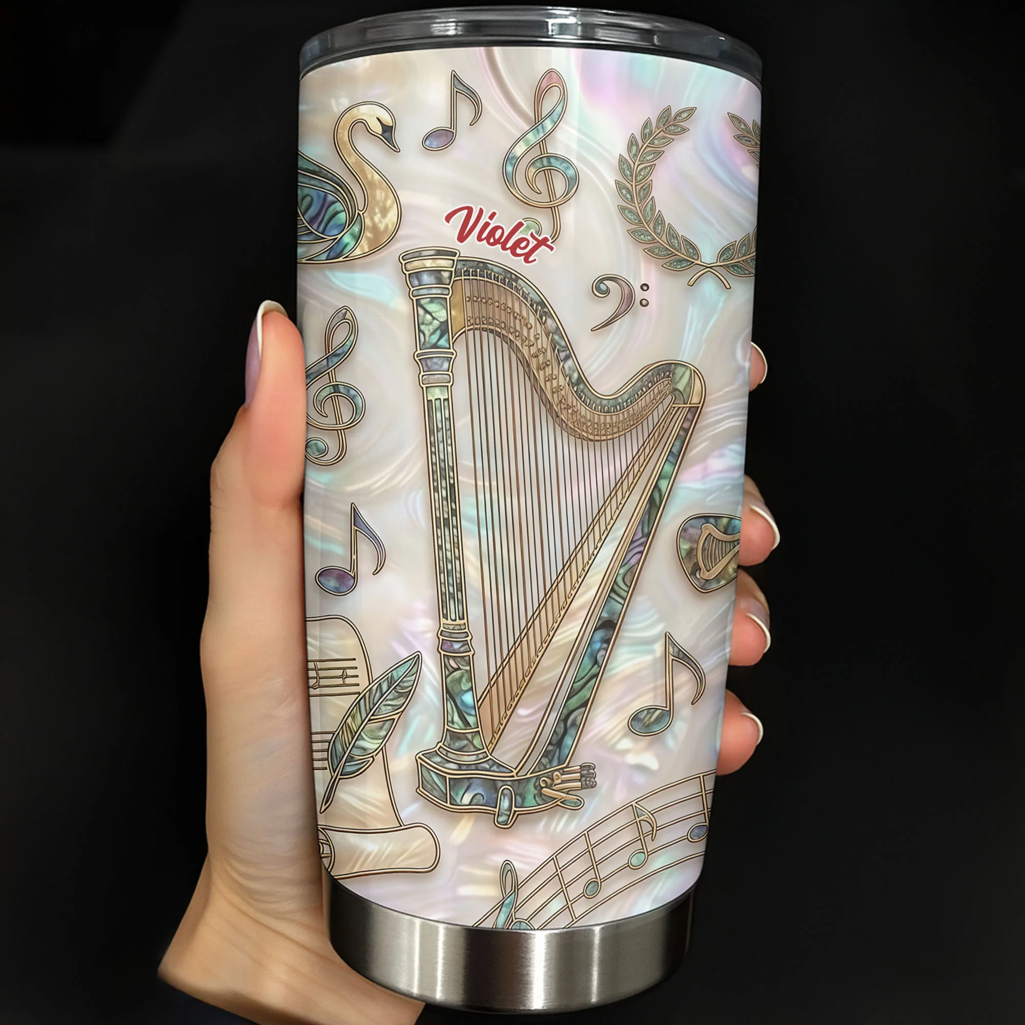 A Beautiful Melody Played From The Heart With Harp And Musical Notes - Personalized Custom Stainless Steel Tumbler 20oz 30oz - MUSIC034_TB