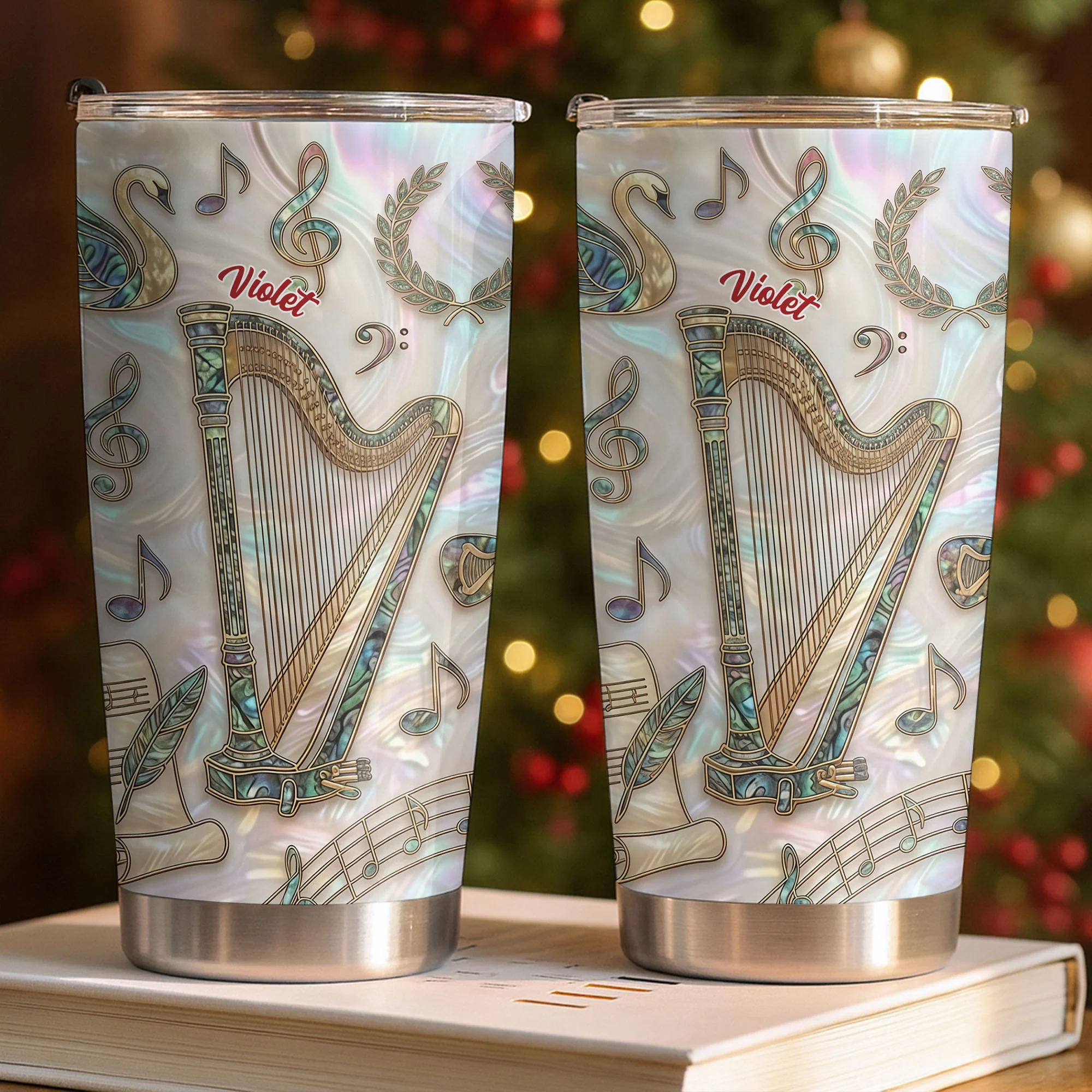 A Beautiful Melody Played From The Heart With Harp And Musical Notes - Personalized Custom Stainless Steel Tumbler 20oz 30oz - MUSIC034_TB - Image 2
