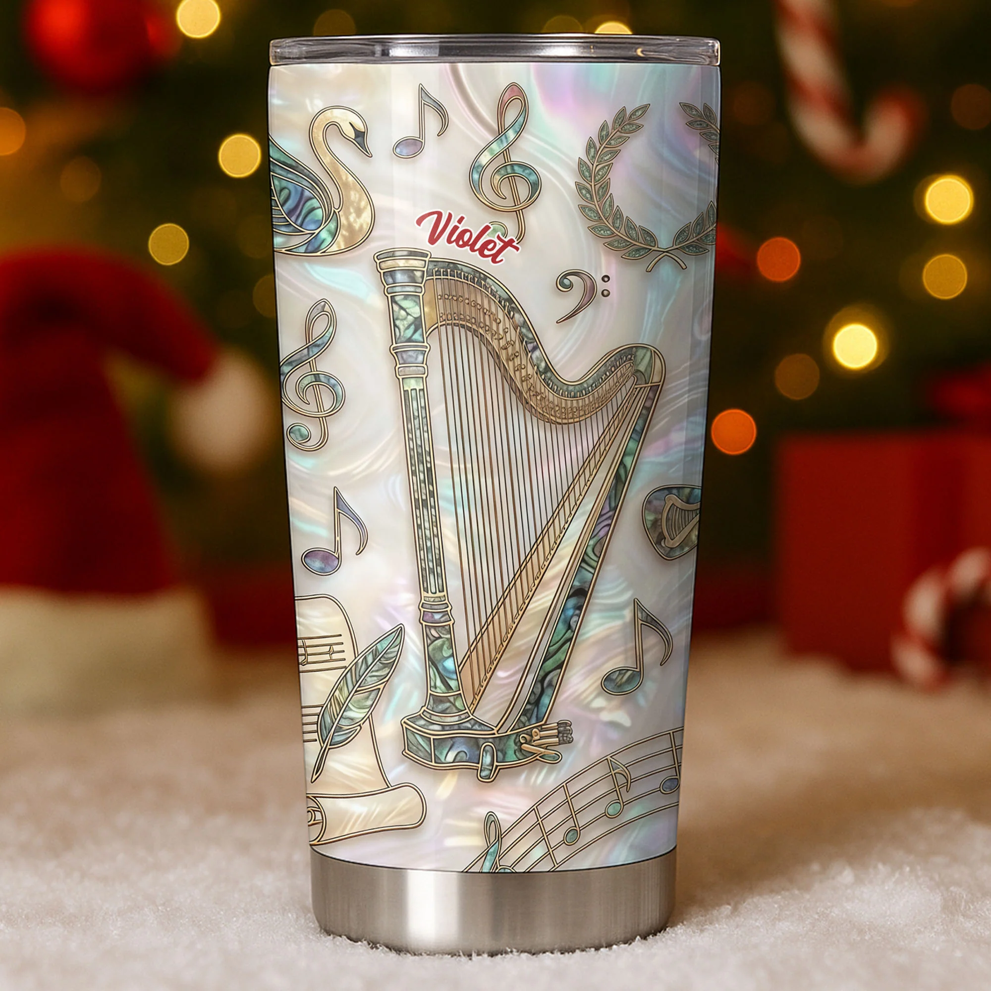 A Beautiful Melody Played From The Heart With Harp And Musical Notes - Personalized Custom Stainless Steel Tumbler 20oz 30oz - MUSIC034_TB - Image 3