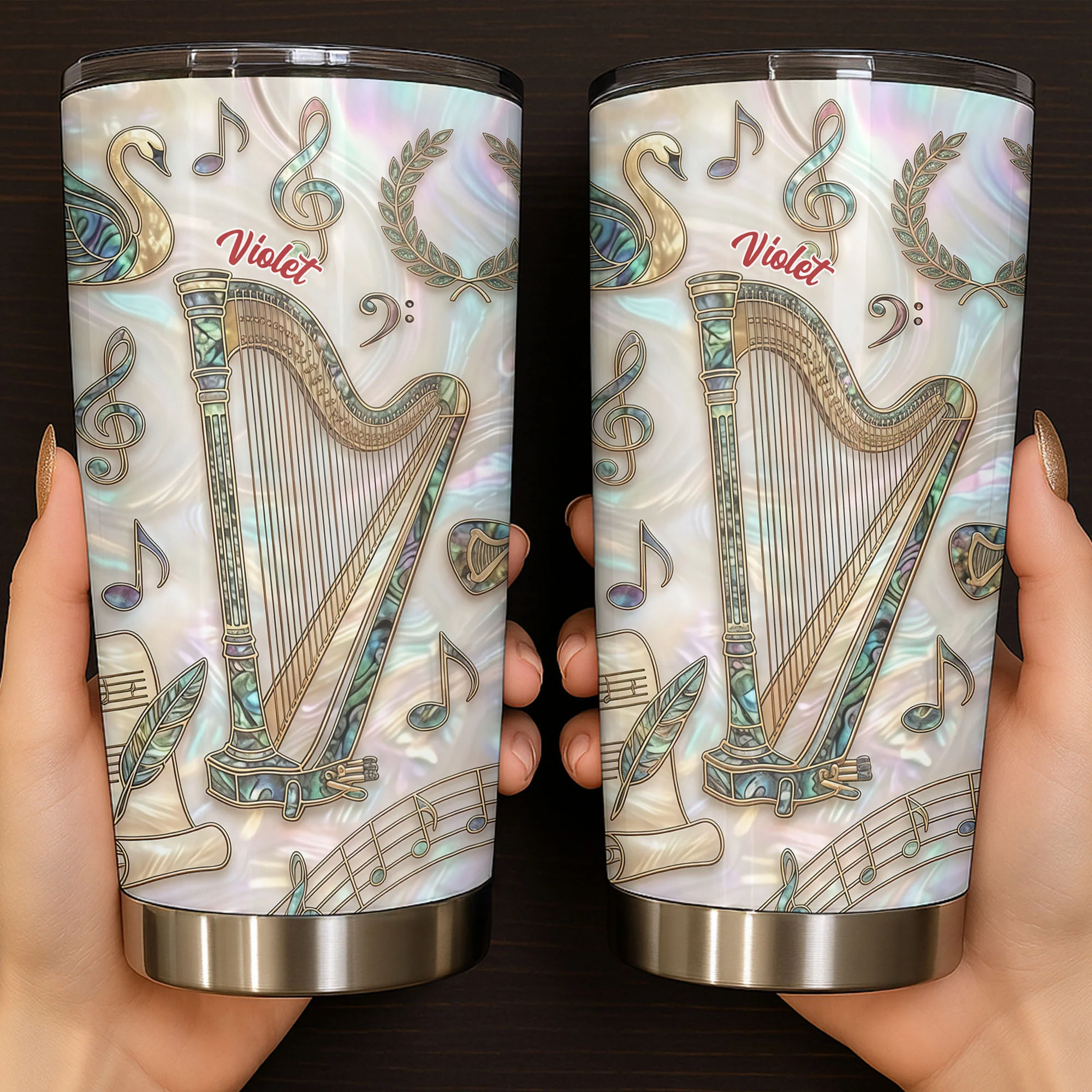 A Beautiful Melody Played From The Heart With Harp And Musical Notes - Personalized Custom Stainless Steel Tumbler 20oz 30oz - MUSIC034_TB - Image 4