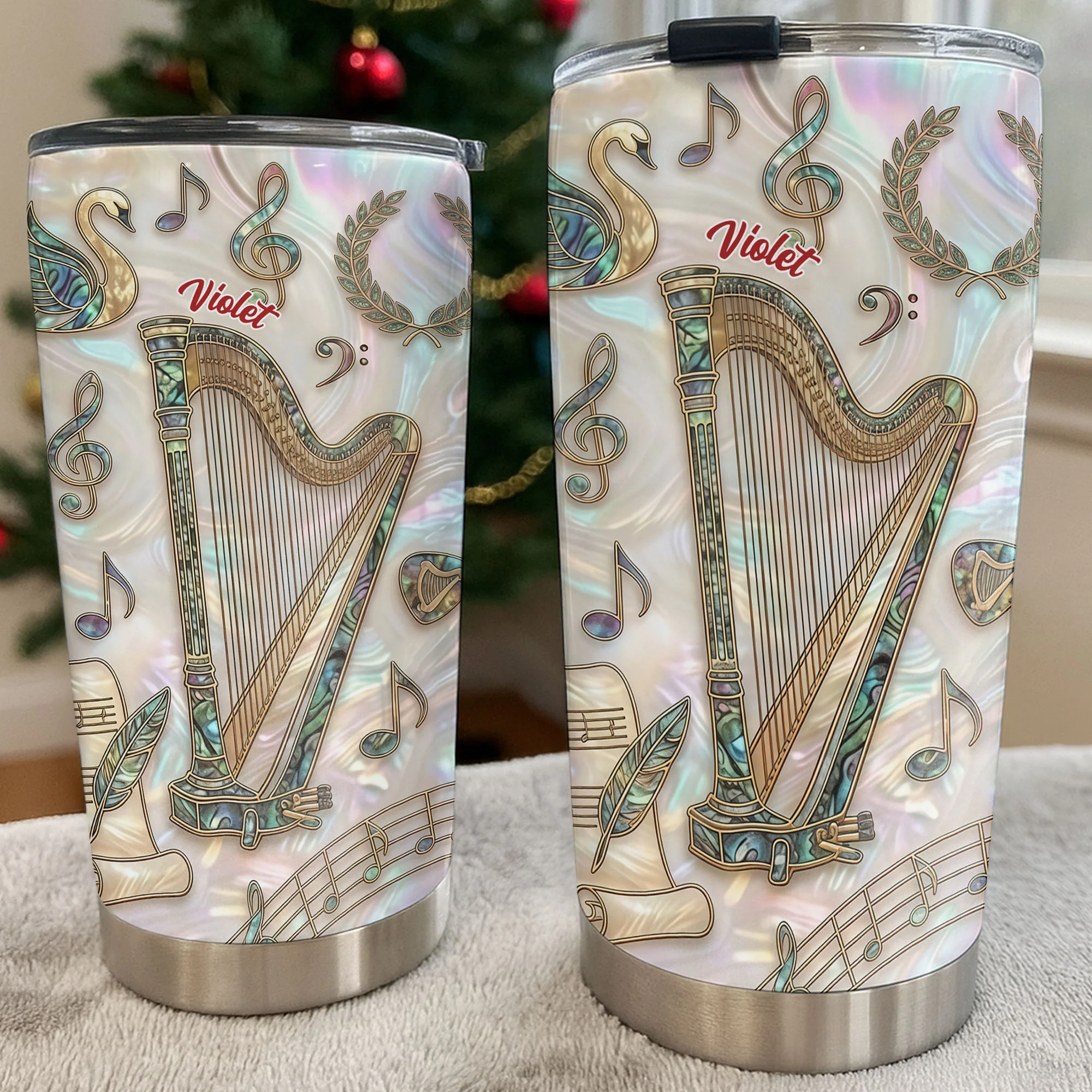 A Beautiful Melody Played From The Heart With Harp And Musical Notes - Personalized Custom Stainless Steel Tumbler 20oz 30oz - MUSIC034_TB - Image 6