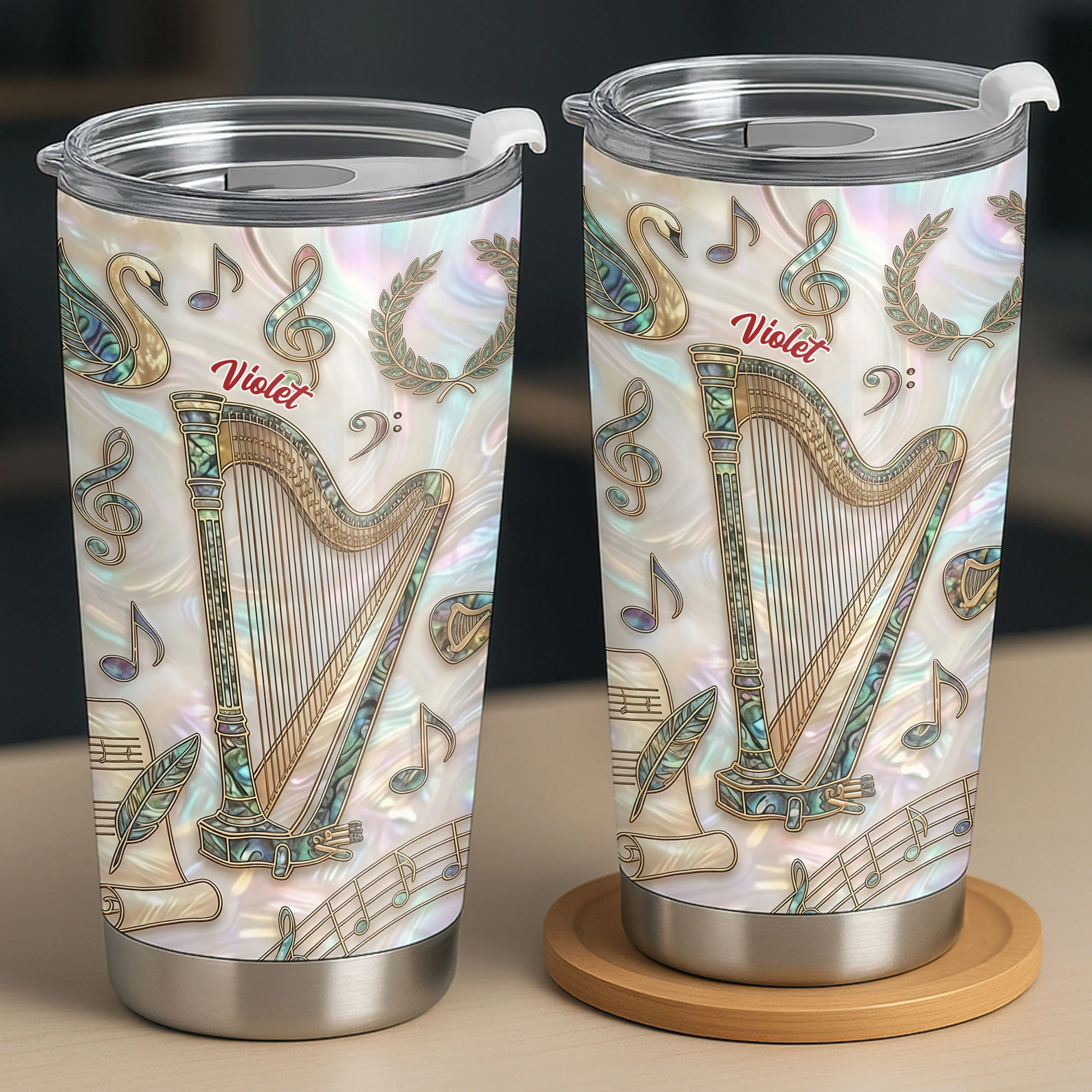 A Beautiful Melody Played From The Heart With Harp And Musical Notes - Personalized Custom Stainless Steel Tumbler 20oz 30oz - MUSIC034_TB - Image 8