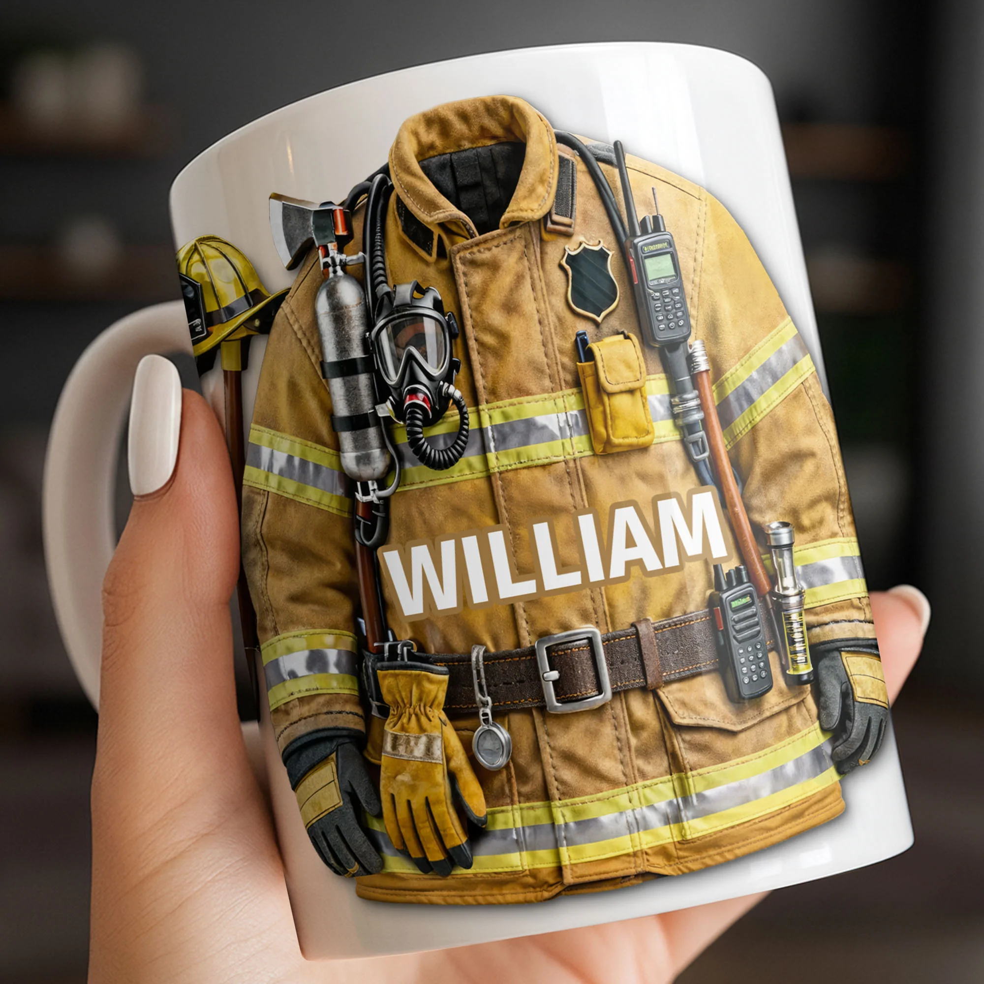 A Brave Firefighter Ready To Serve Personalized Fireman Uniform Gear - Personalized Custom Coffee Mug - FIF069_MG - Image 4