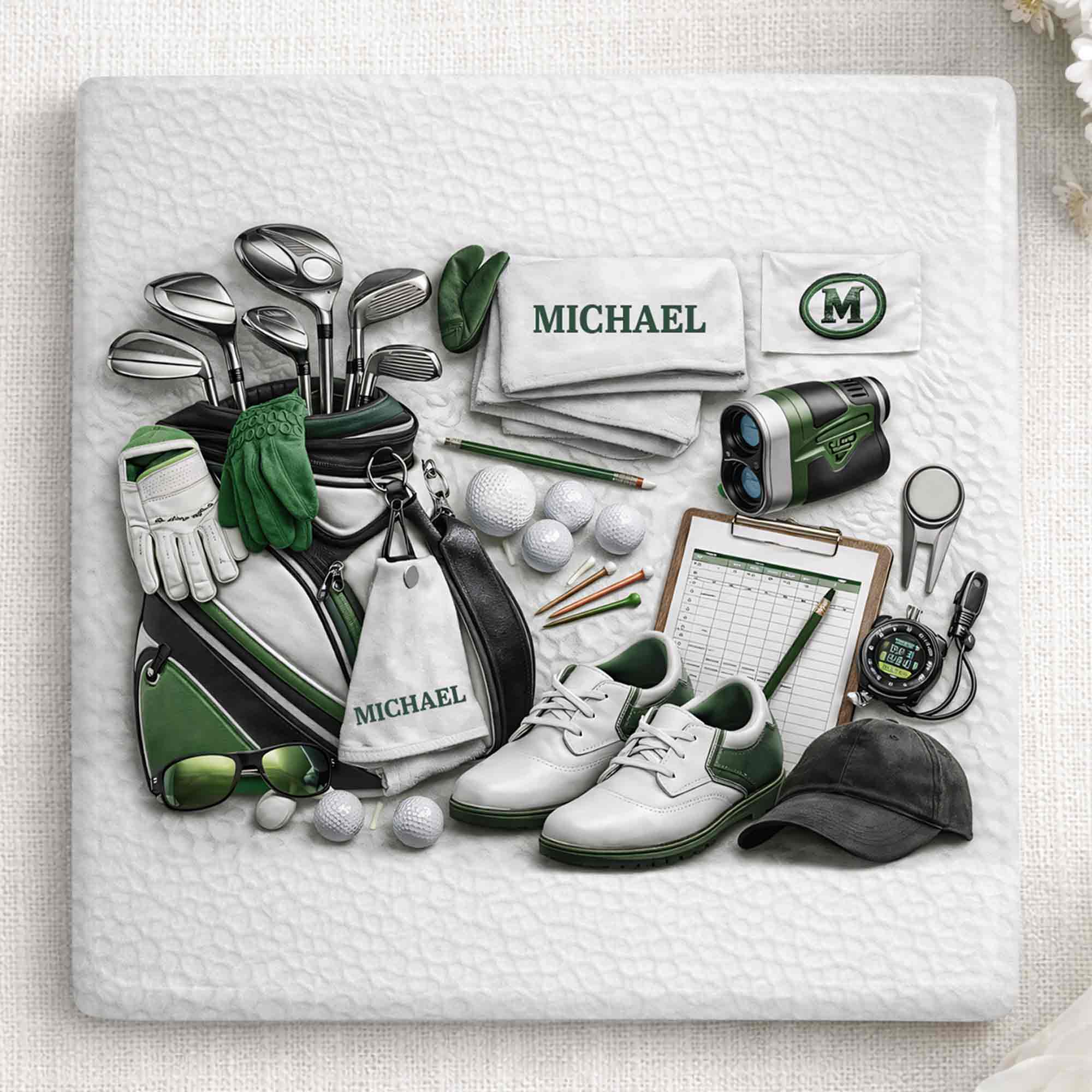 A Complete Set Of Golf Gear Personalized With Clubs And Shoes - Personalized Custom Ceramic Coaster, Square Shape - GOLF012_SOCO - Image 5