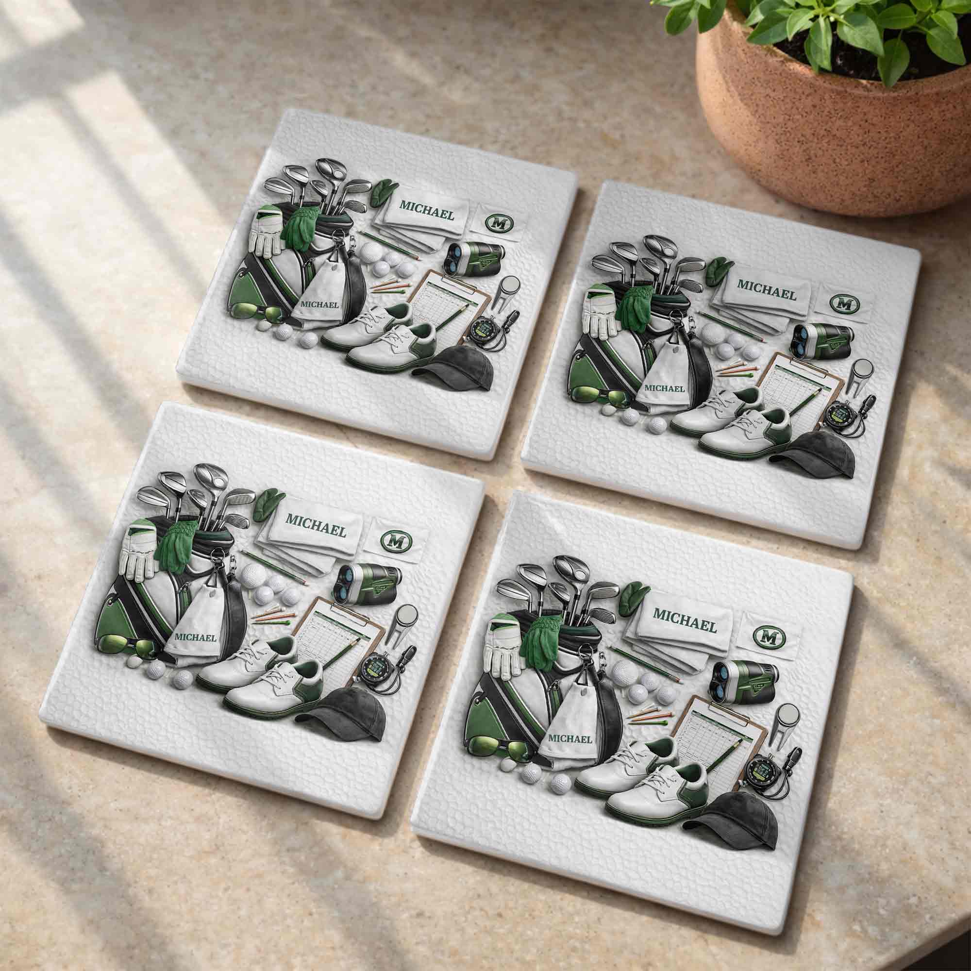 A Complete Set Of Golf Gear Personalized With Clubs And Shoes - Personalized Custom Ceramic Coaster, Square Shape - GOLF012_SOCO - Image 8