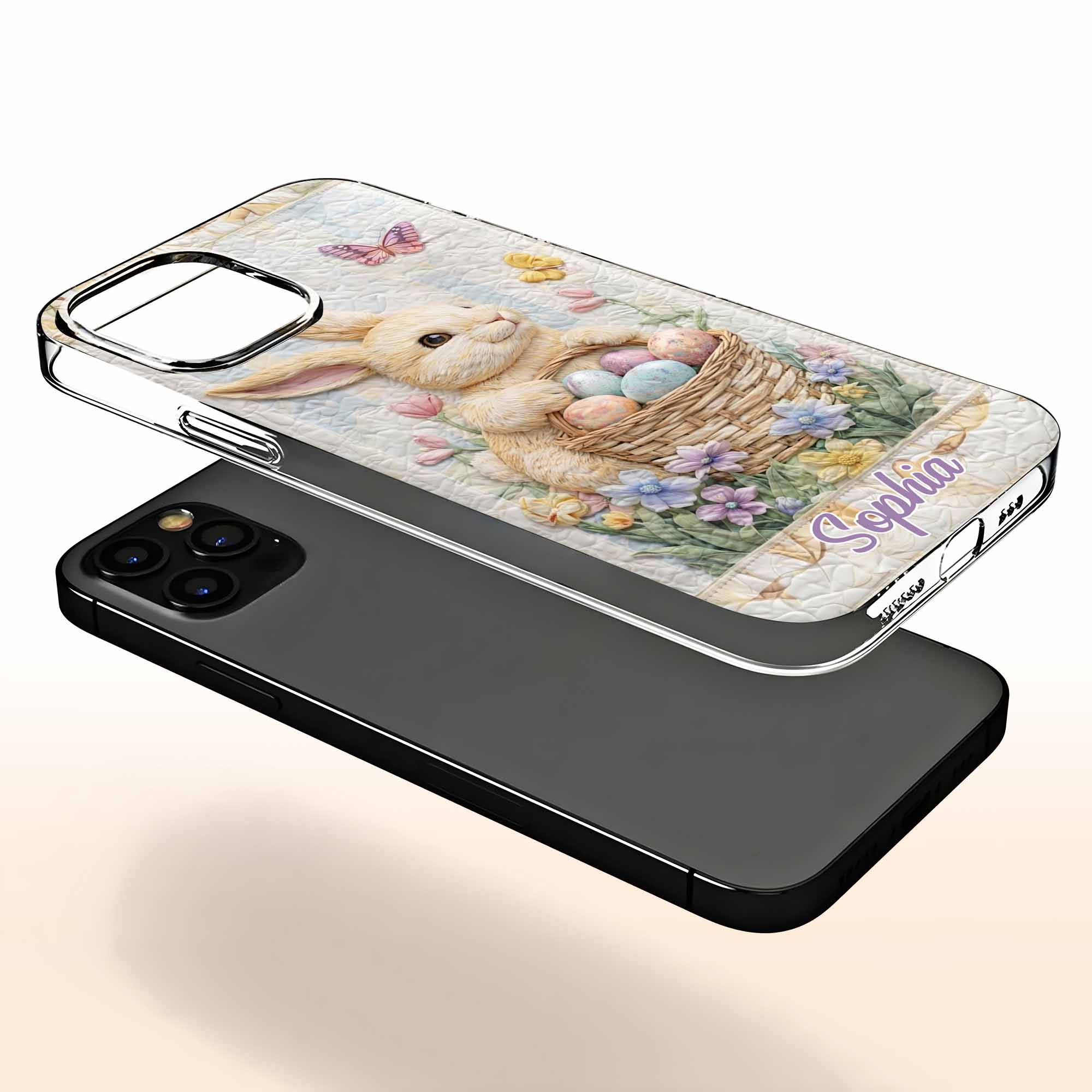 A Cute Bunny With An Easter Basket Full Of Flowers And Colorful Eggs - Personalized Clear Phone Case - FAM803_PHC - Image 4