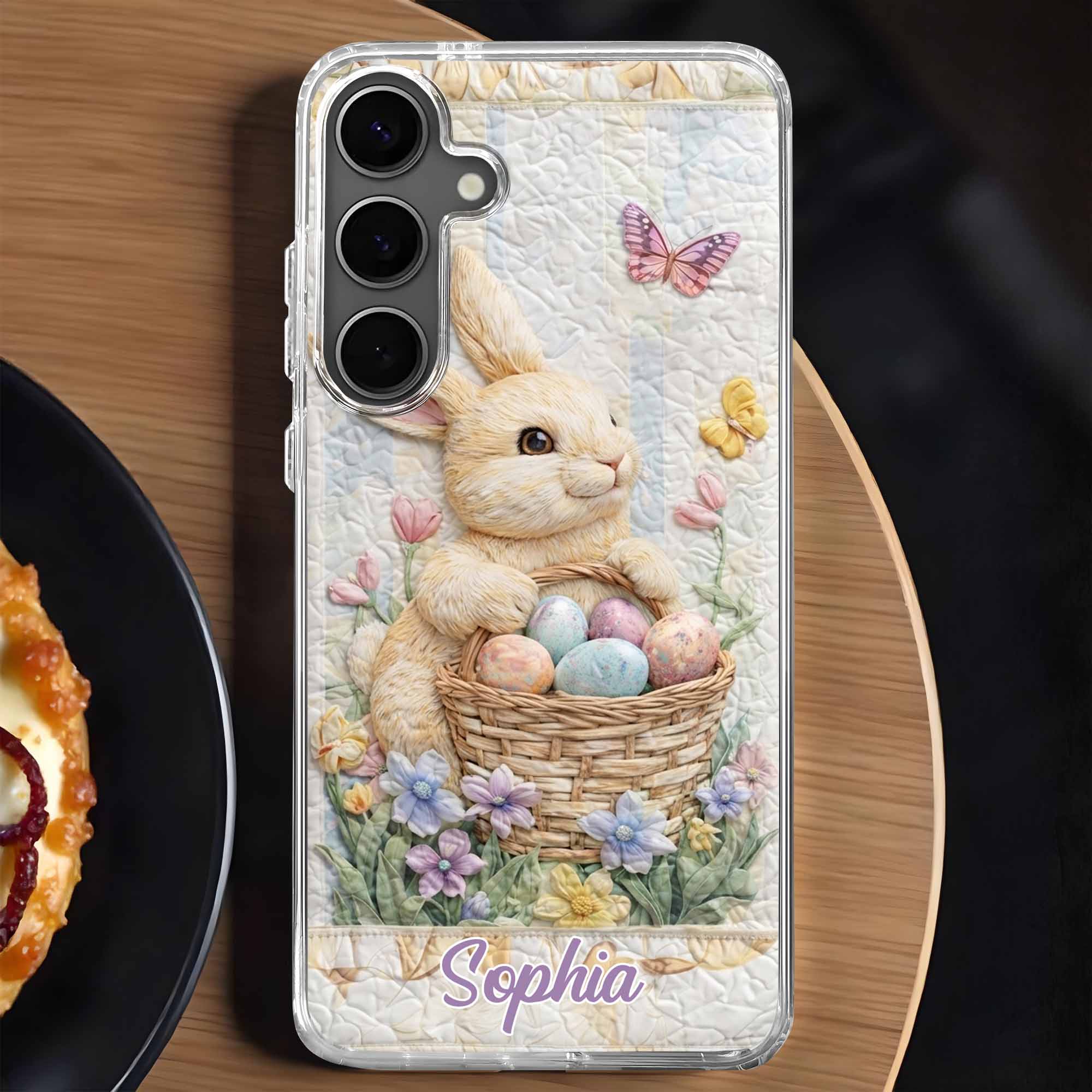 A Cute Bunny With An Easter Basket Full Of Flowers And Colorful Eggs - Personalized Clear Phone Case - FAM803_PHC - Image 7