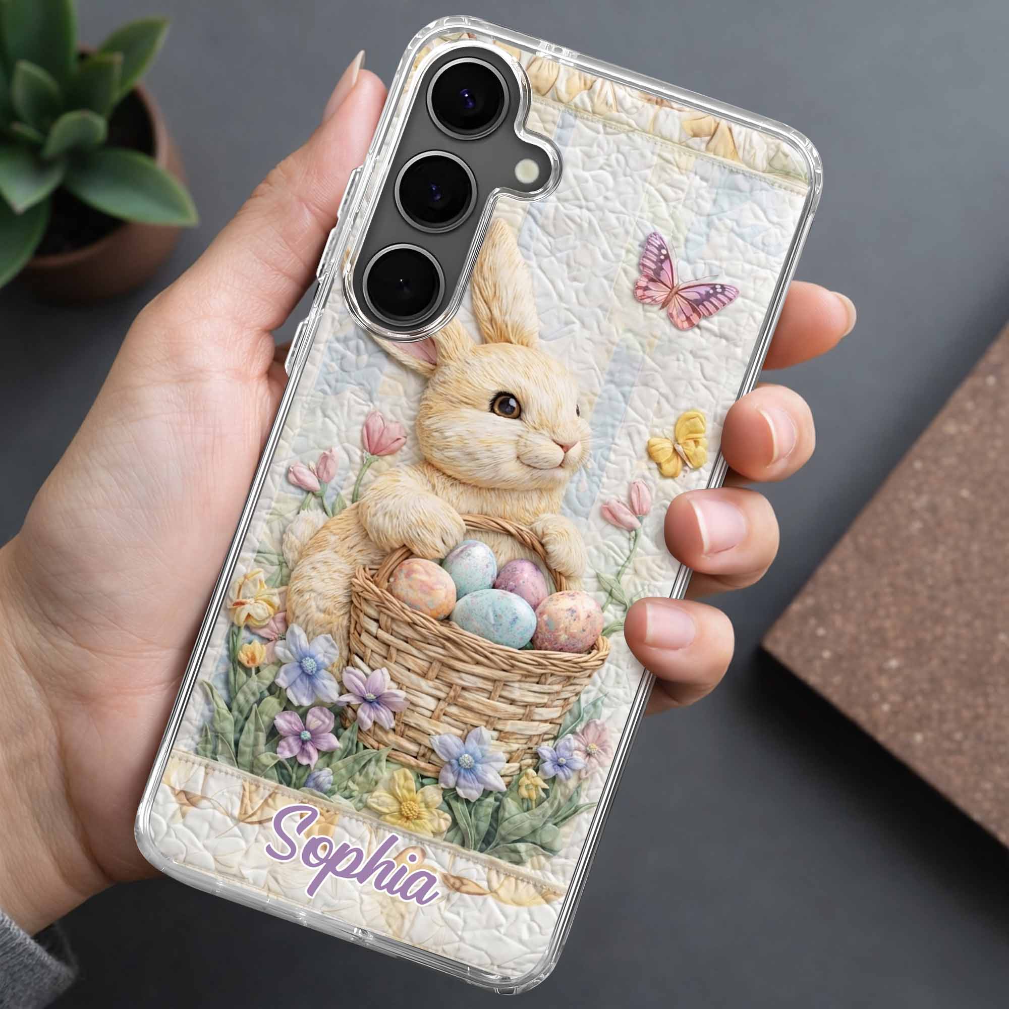 A Cute Bunny With An Easter Basket Full Of Flowers And Colorful Eggs - Personalized Clear Phone Case - FAM803_PHC - Image 9