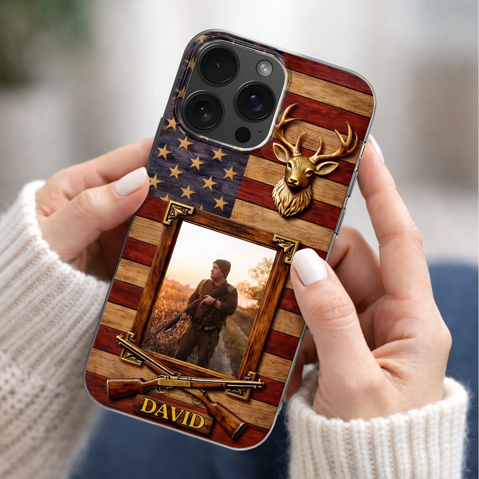 A Hunter's Pride American Flag Deer Head And Rifles - Personalized Clear Phone Case - HTG014_PHC - Image 2