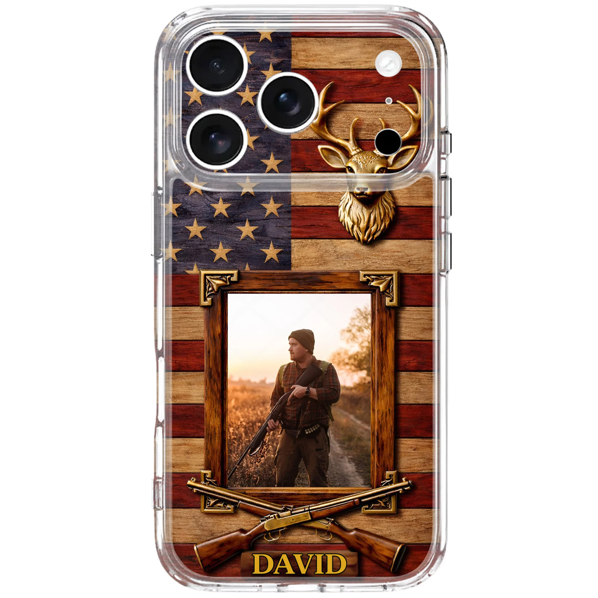 A Hunter's Pride American Flag Deer Head And Rifles - Personalized Clear Phone Case - HTG014_PHC - Image 7