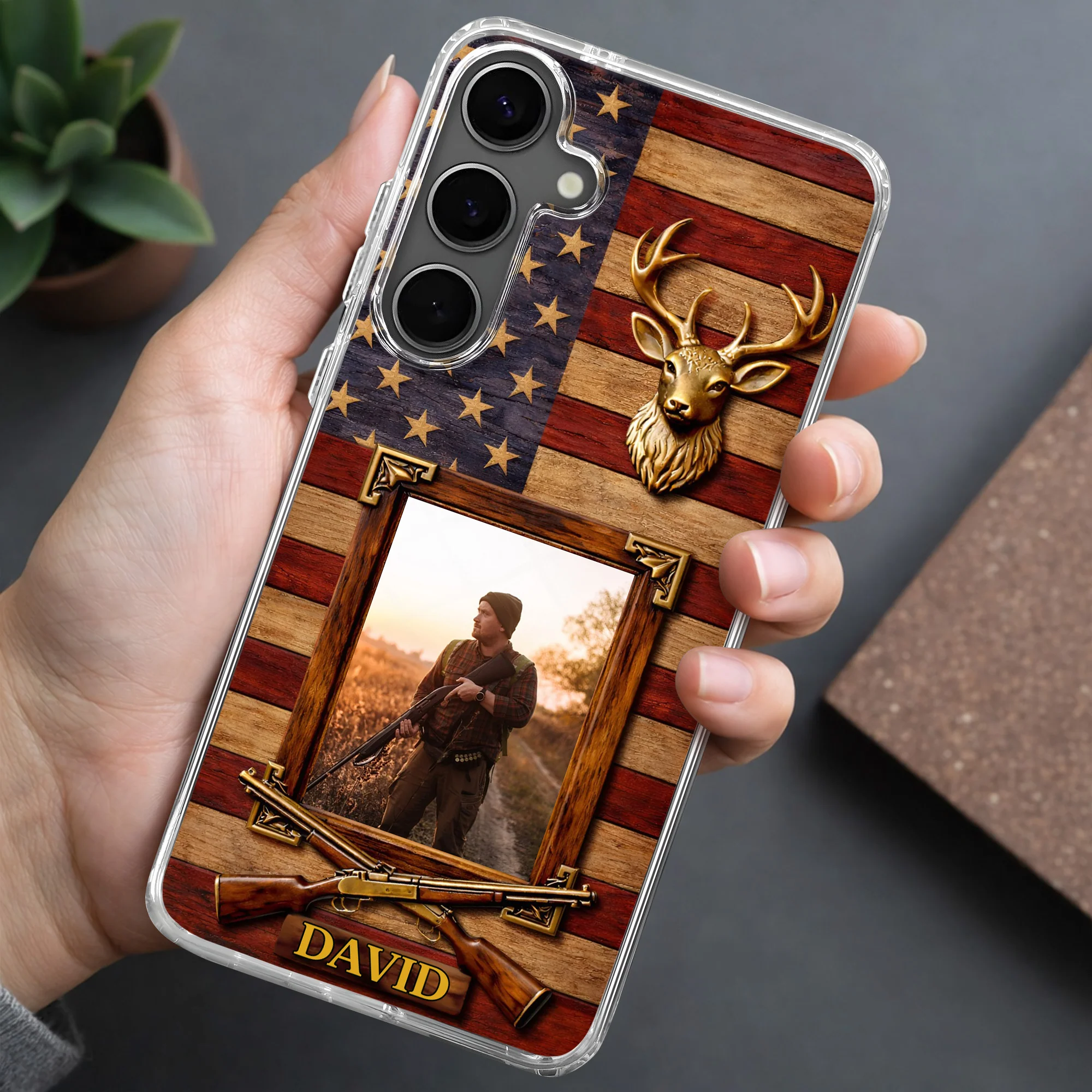 A Hunter's Pride American Flag Deer Head And Rifles - Personalized Clear Phone Case - HTG014_PHC - Image 9