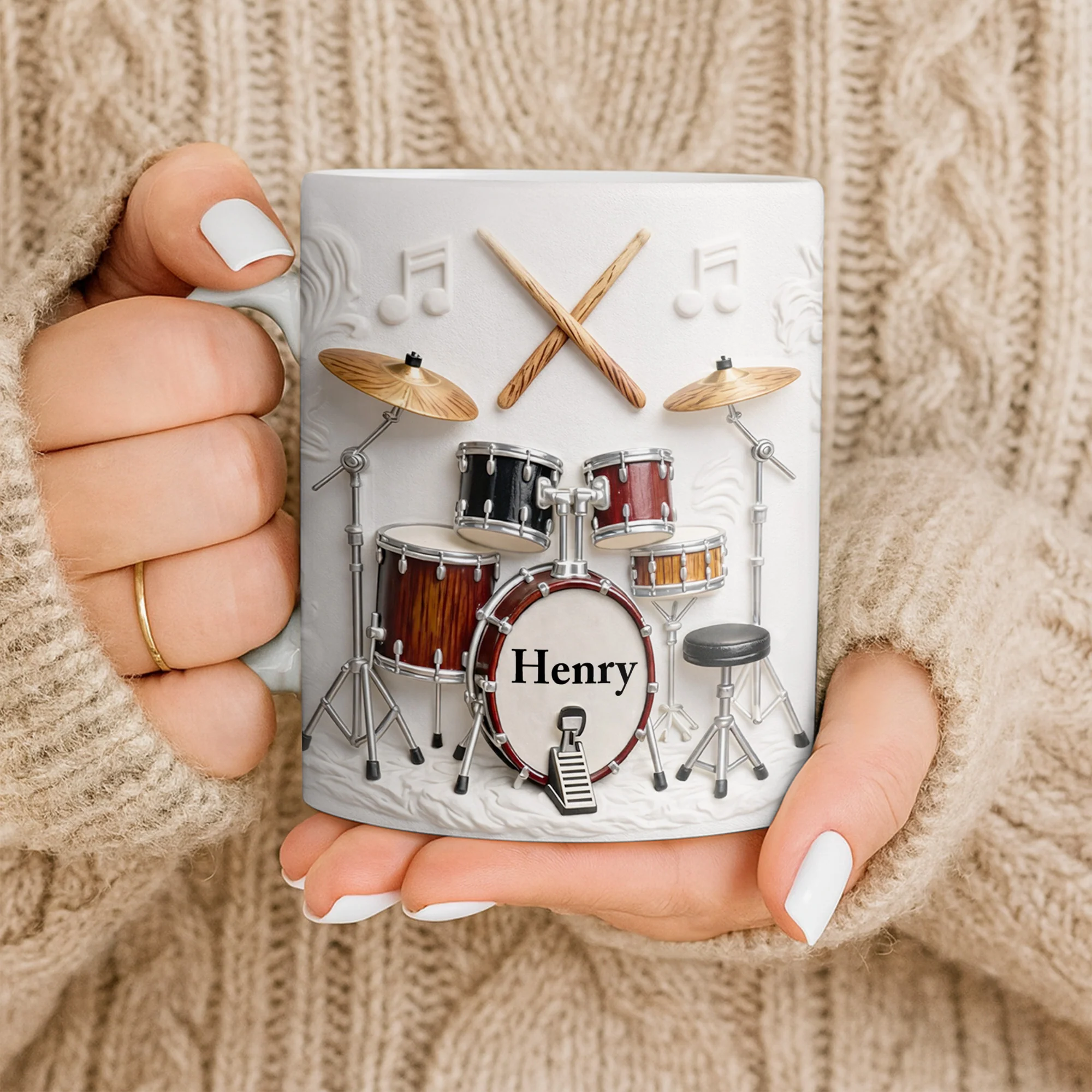 A Life Full Of Rhythm And Beats Drum Kit Set And Drumsticks - Personalized Custom Coffee Mug - JBS135_MG - Image 5