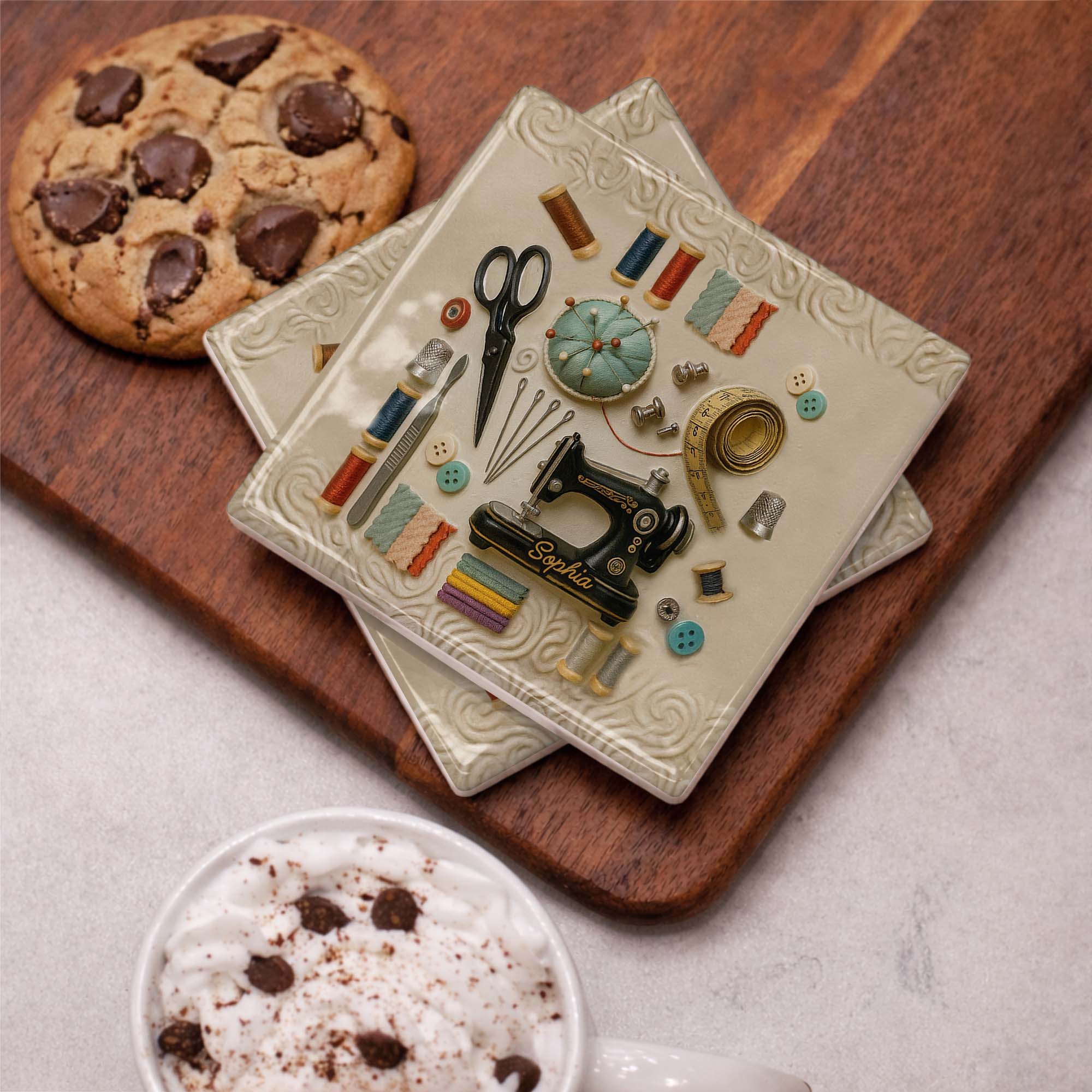 A Life Stitched With Love Sewing Machine And Crafting Tools - Personalized Custom Ceramic Coaster, Square Shape - JBS020_SOCO - Image 11