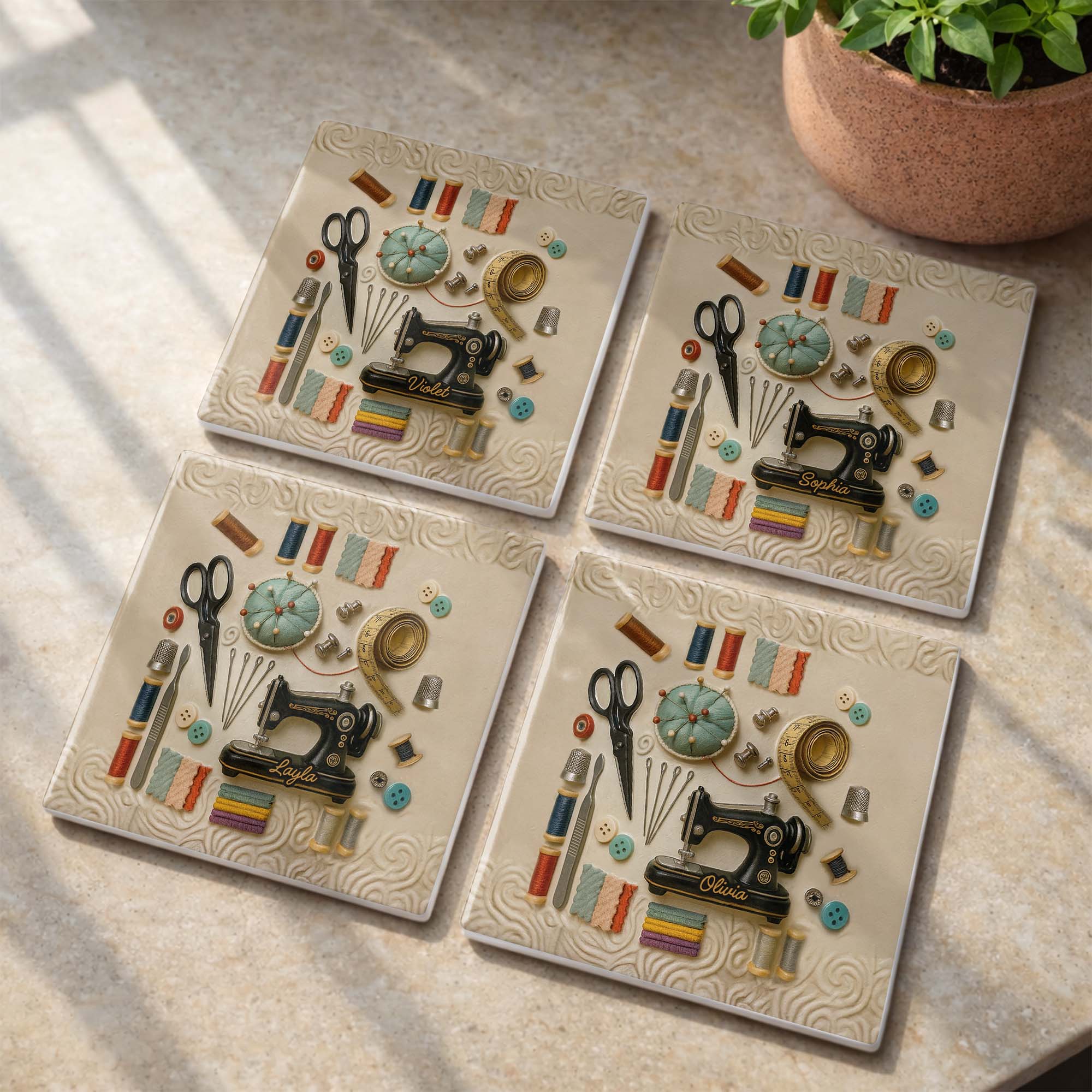 A Life Stitched With Love Sewing Machine And Crafting Tools - Personalized Custom Ceramic Coaster, Square Shape - JBS020_SOCO - Image 12