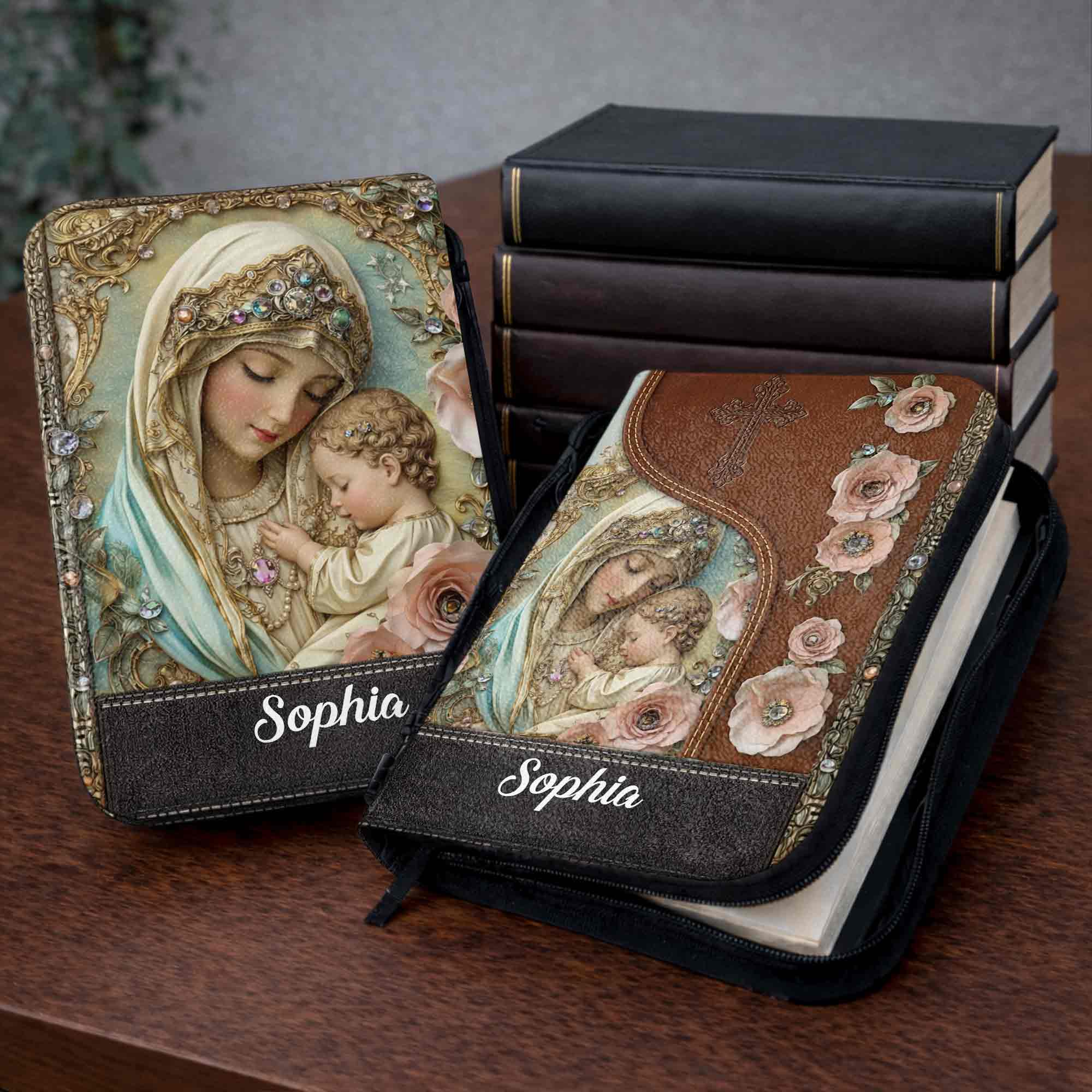 A Mother's Love Reflection Of Grace With Virgin Mary And Flowers - Personalized Custom Bible Cover - FTH139_BIBCO - Image 3