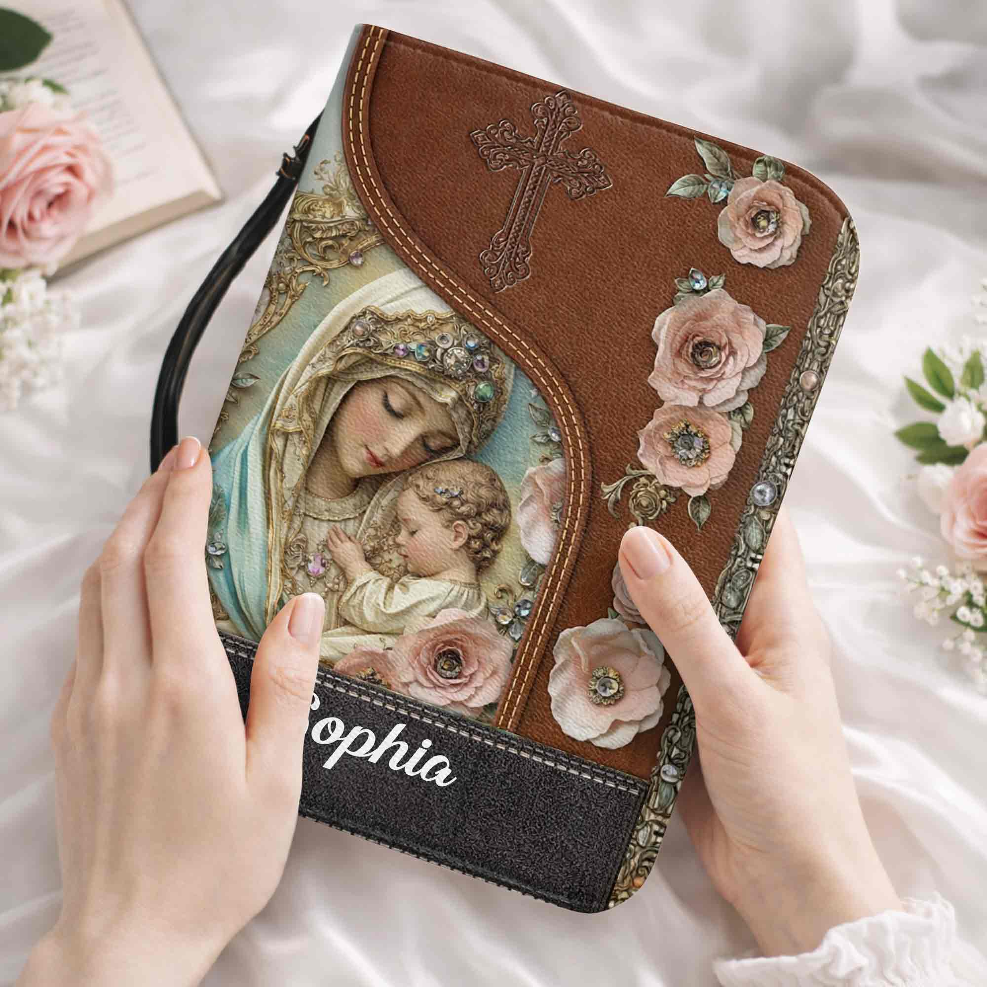 A Mother's Love Reflection Of Grace With Virgin Mary And Flowers - Personalized Custom Bible Cover - FTH139_BIBCO - Image 7
