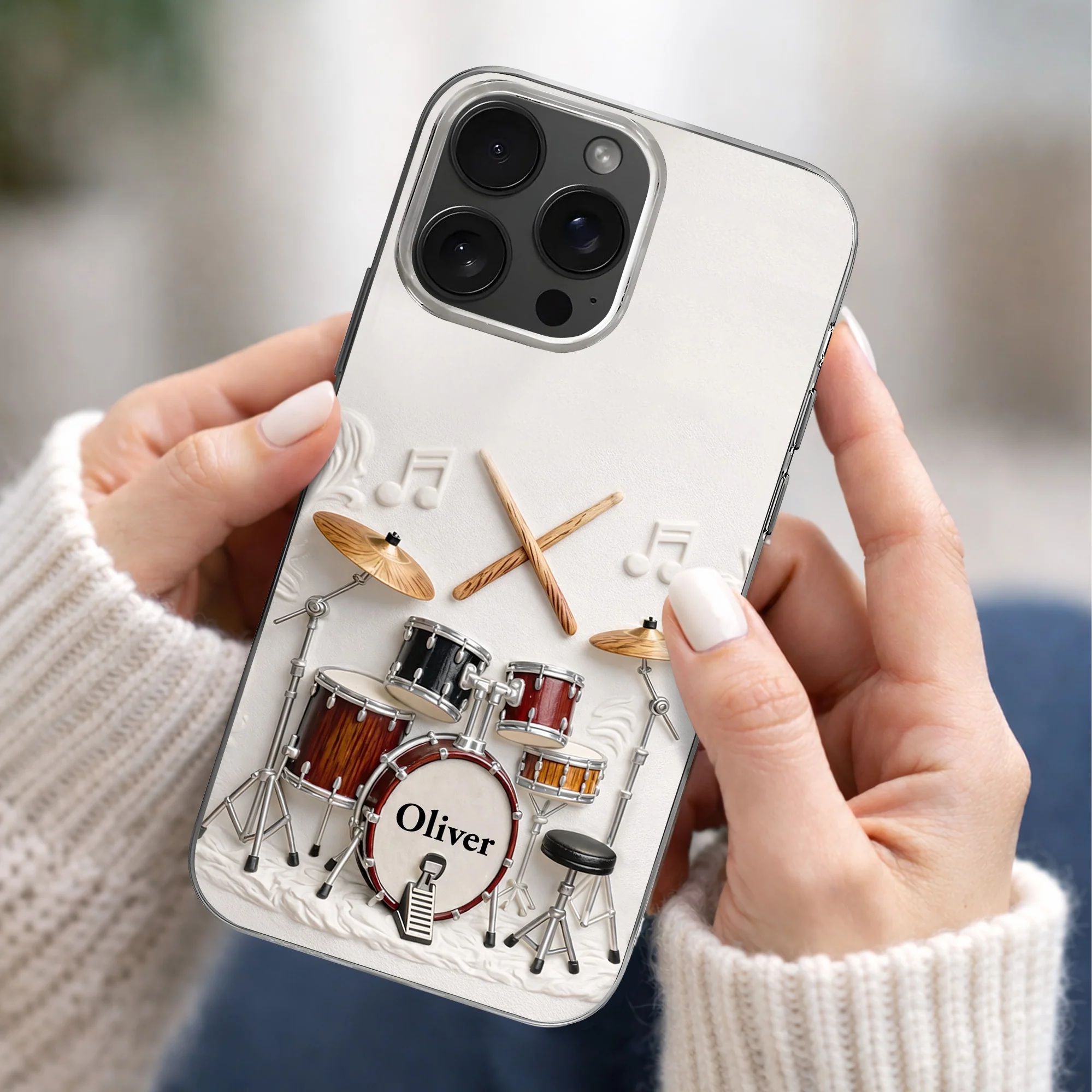A Passion For Rhythm With 3D Drum Kit And Musical Notes - Personalized Clear Phone Case - JBS135_PHC - Image 2