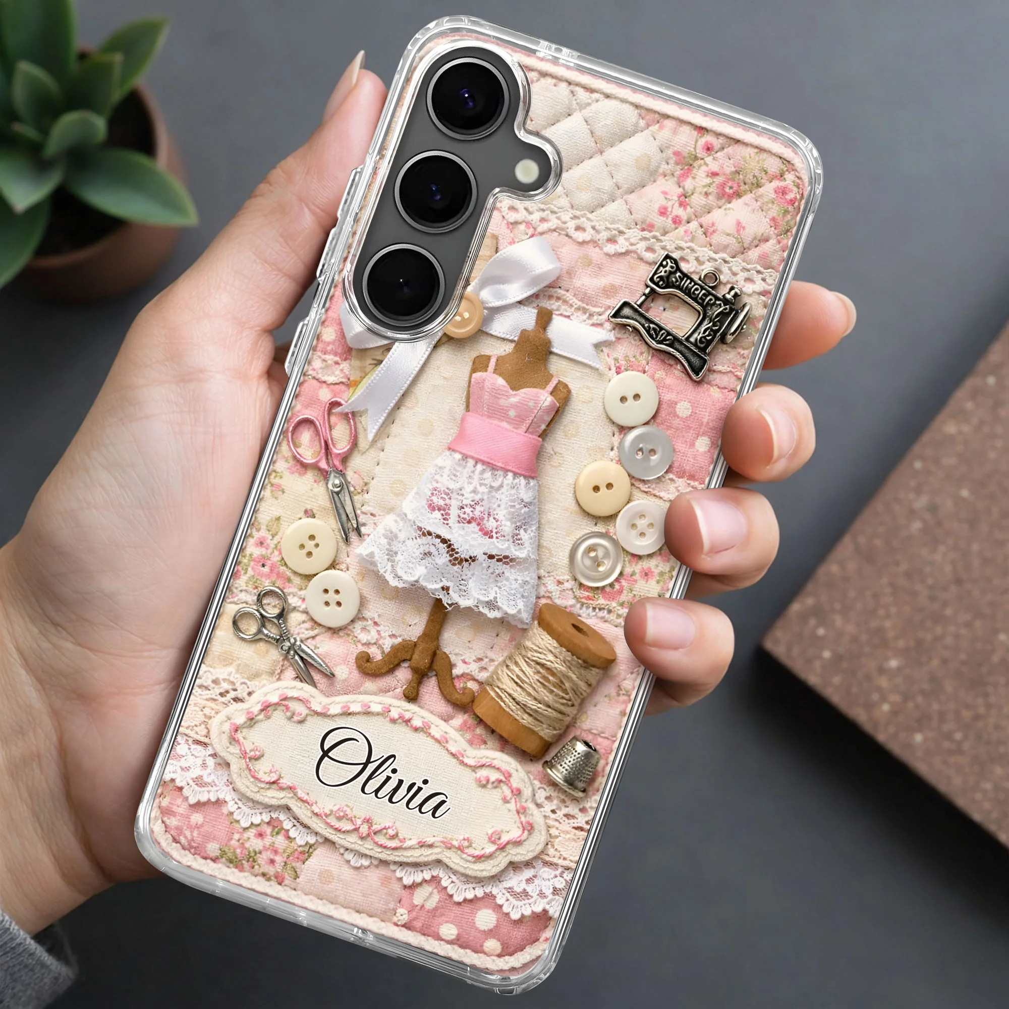 A Seamstress Works With Threads Of Love Sewing Machine And Buttons - Personalized Clear Phone Case - HAND027_PHC - Image 8