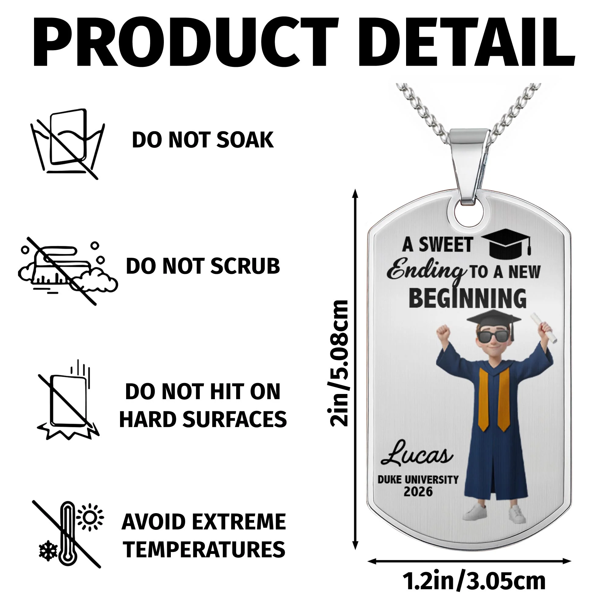 A Sweet Ending To A New Beginning Graduation Cap And Diploma - Personalized Custom Dog Tag Necklace - GRAD034_DTNECK - Image 8