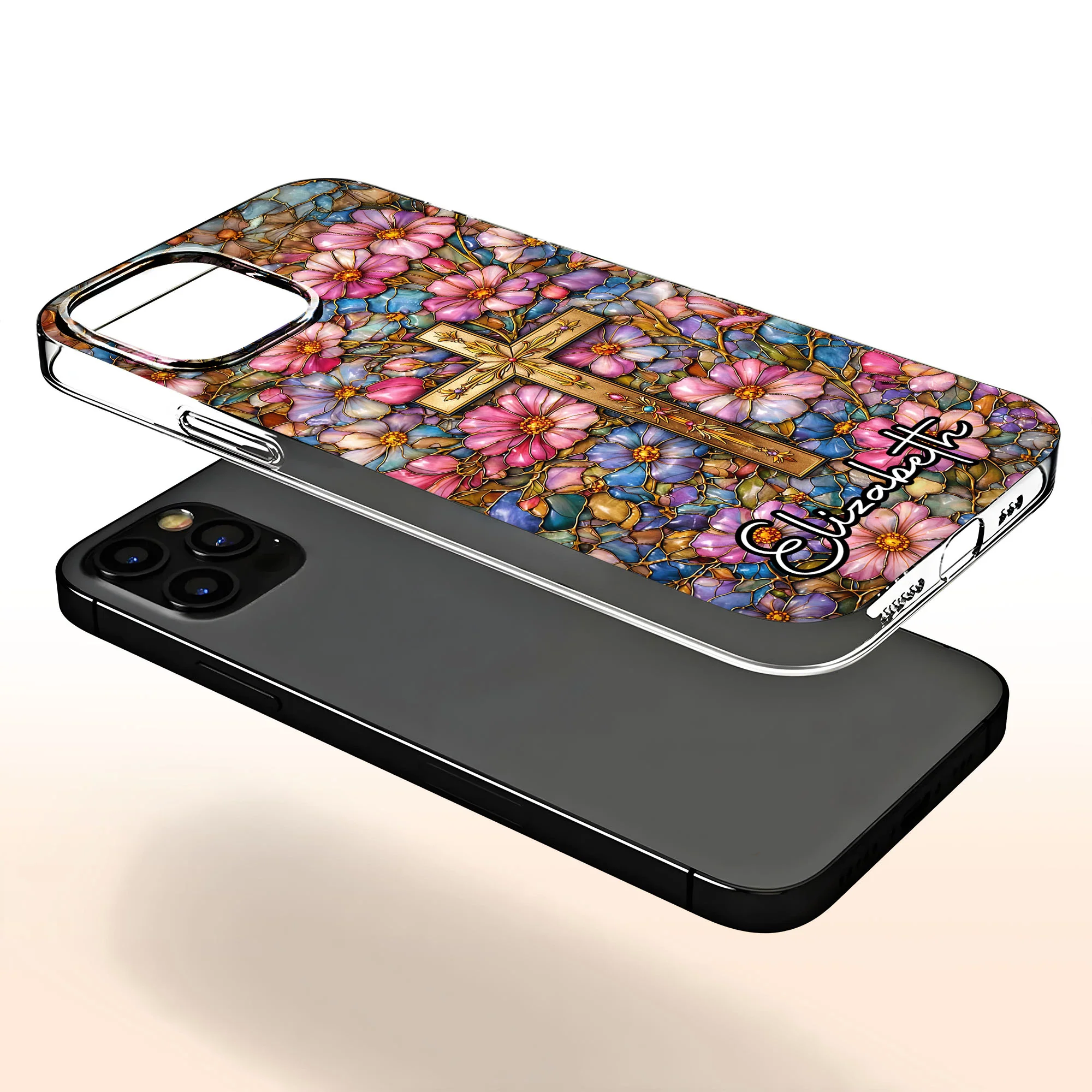 A Symbol Of Faith Surrounded By Stained Glass Flowers And Cross - Personalized Clear Phone Case - FTH128_PHC - Image 4