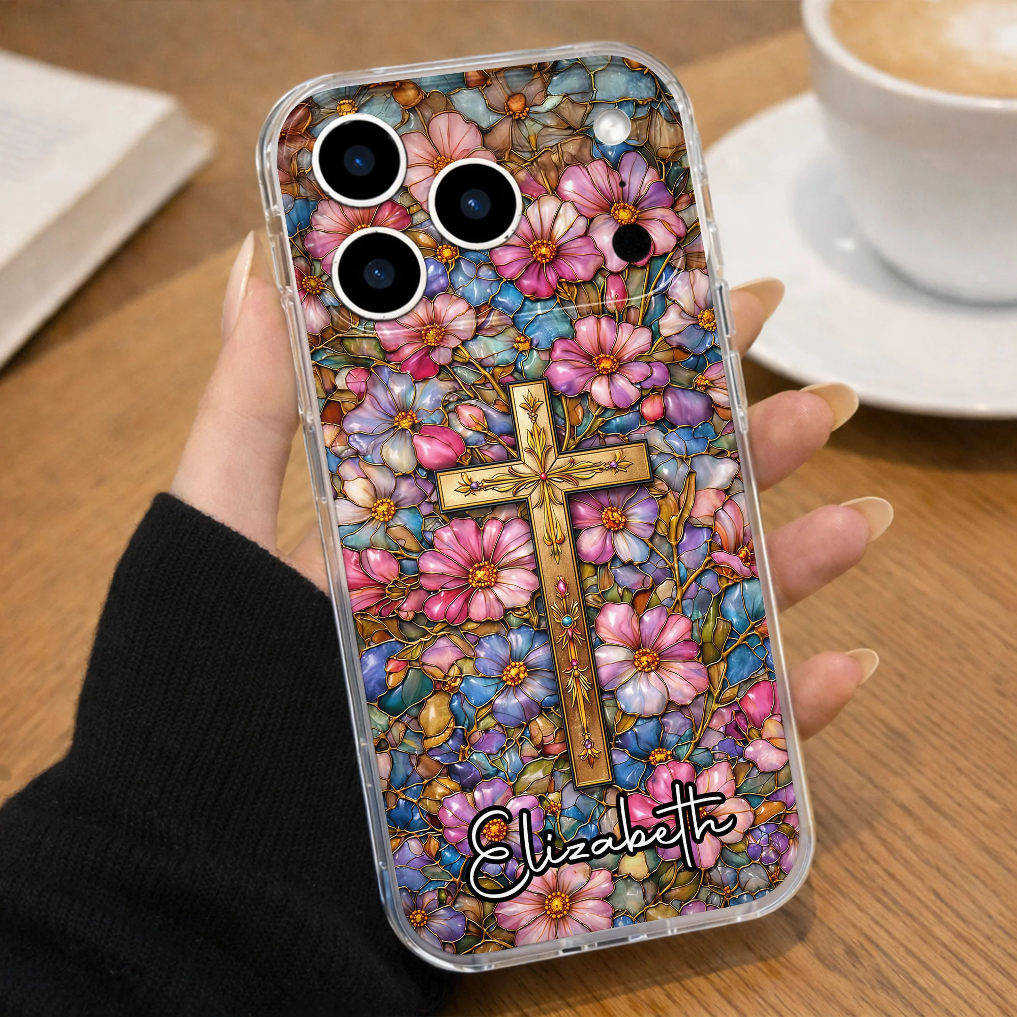 A Symbol Of Faith Surrounded By Stained Glass Flowers And Cross - Personalized Clear Phone Case - FTH128_PHC - Image 6