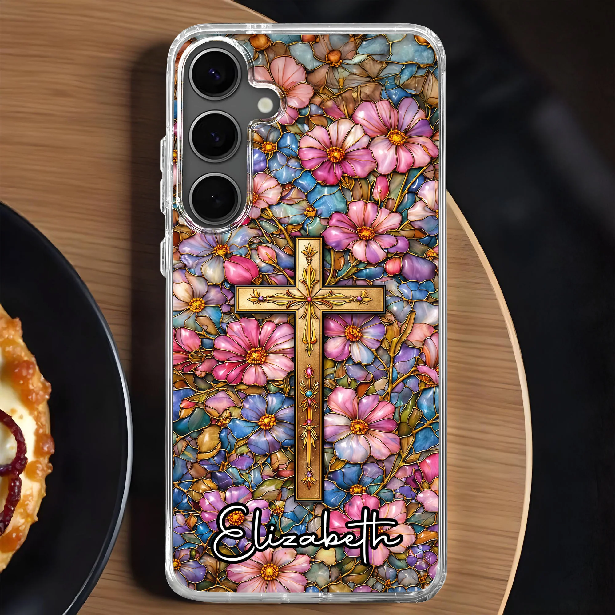 A Symbol Of Faith Surrounded By Stained Glass Flowers And Cross - Personalized Clear Phone Case - FTH128_PHC - Image 7