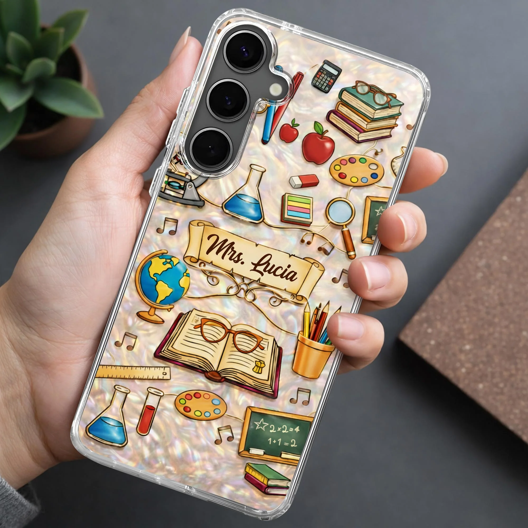A Teacher Inspires Books Microscope Globe And School Supplies - Personalized Clear Phone Case - TEACH073_PHC - Image 8