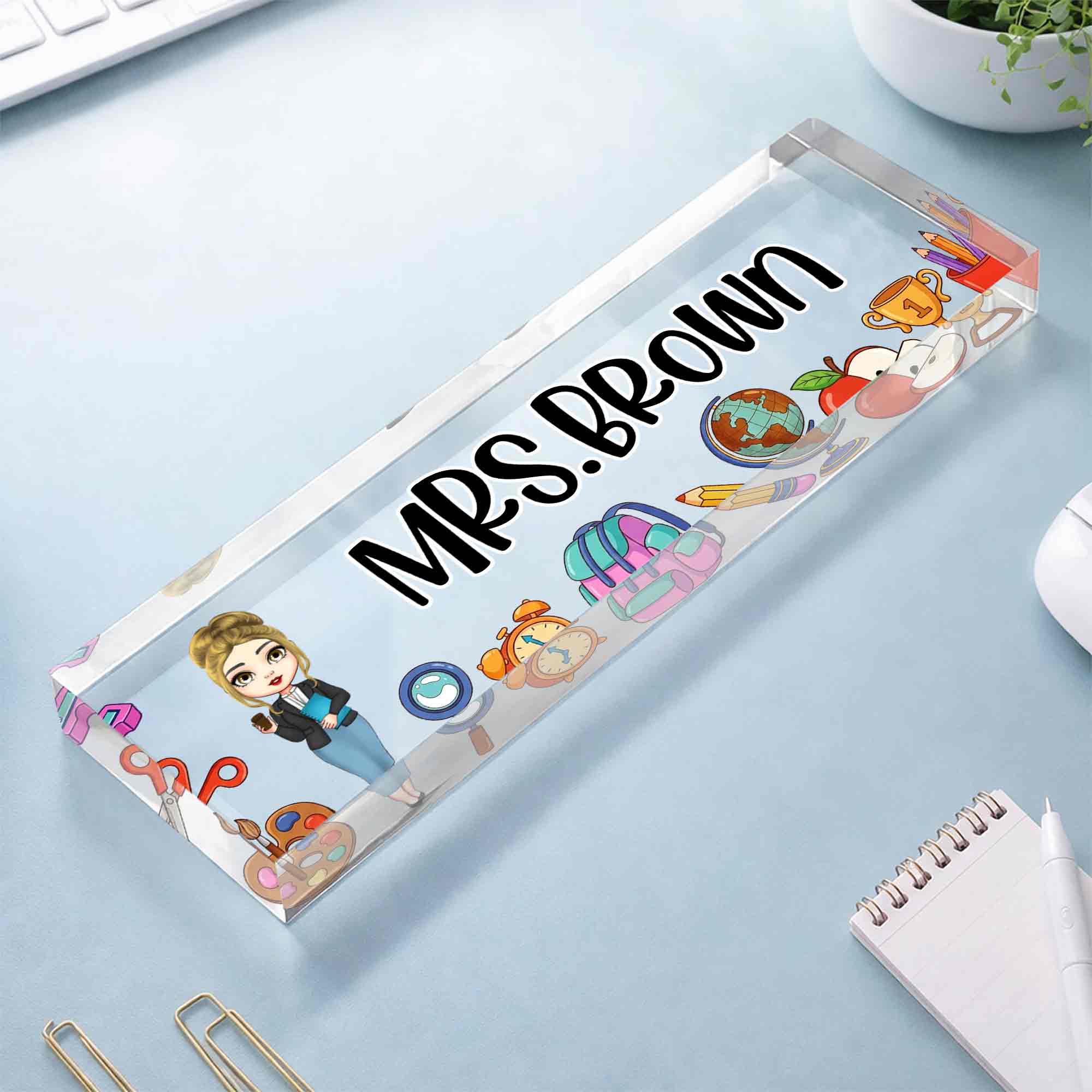 A Teacher Takes A Hand With Apple And Classroom Supplies - Personalized Acrylic Desk Name Plate - TEACH028_DEPLA - Image 10