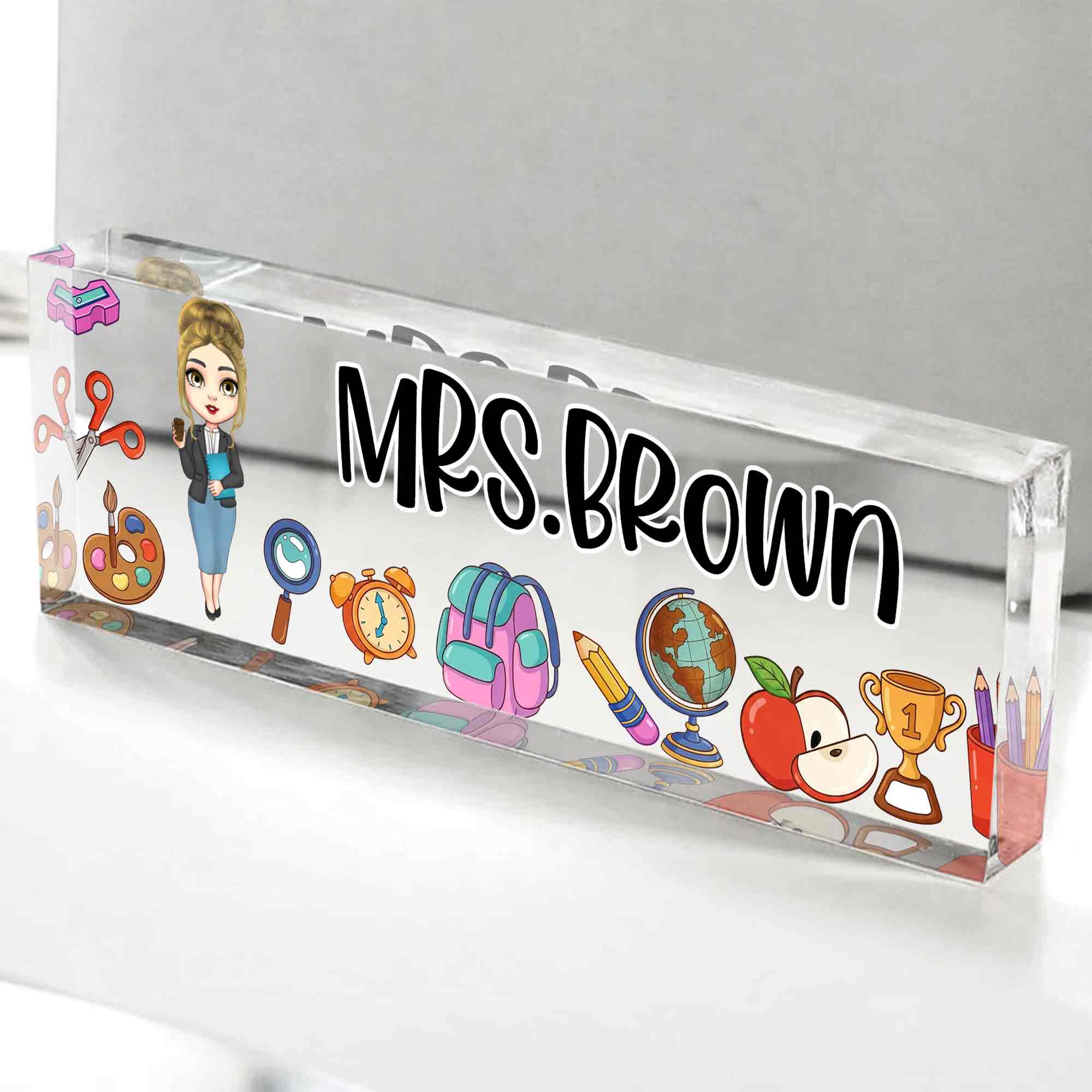 A Teacher Takes A Hand With Apple And Classroom Supplies - Personalized Acrylic Desk Name Plate - TEACH028_DEPLA - Image 11