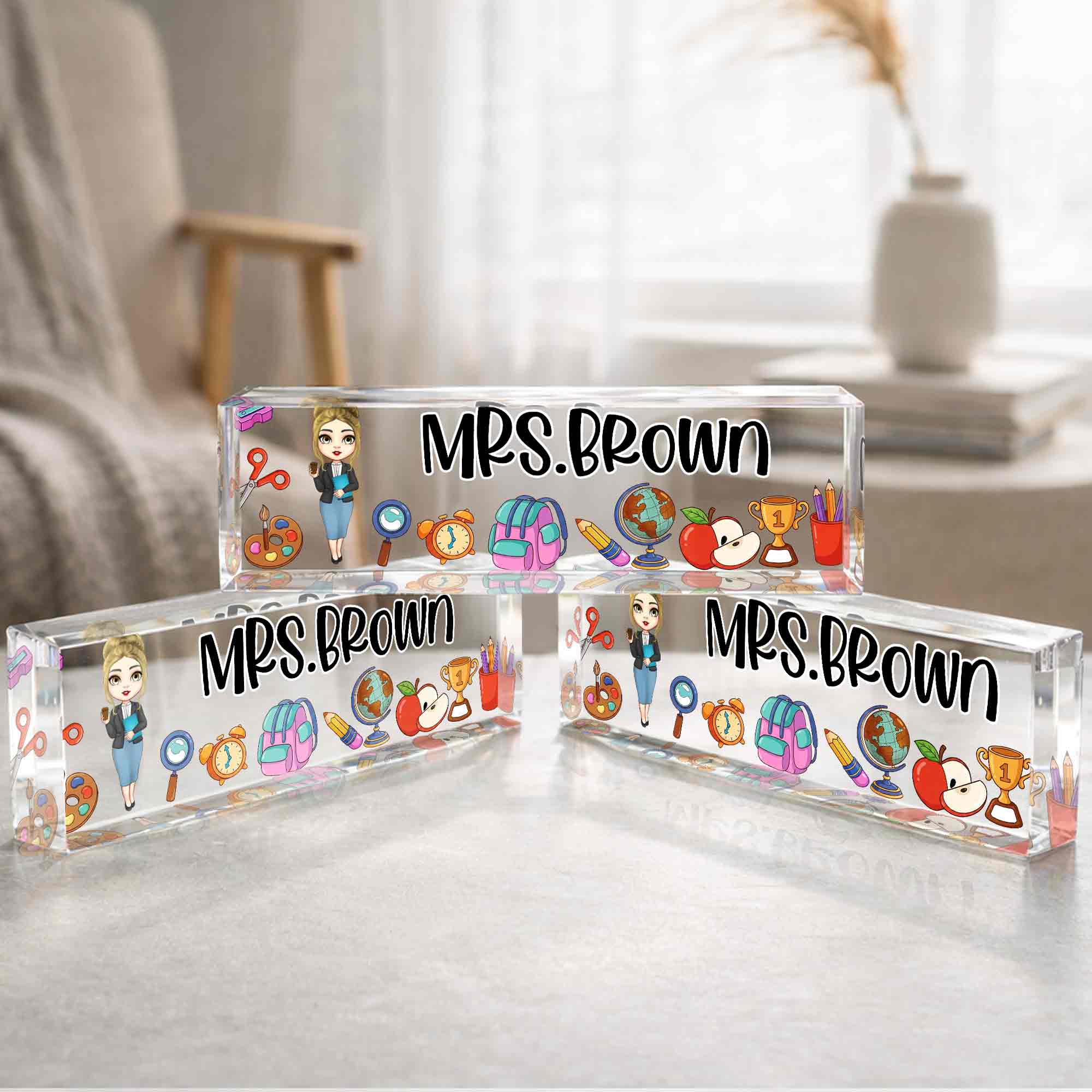 A Teacher Takes A Hand With Apple And Classroom Supplies - Personalized Acrylic Desk Name Plate - TEACH028_DEPLA - Image 12