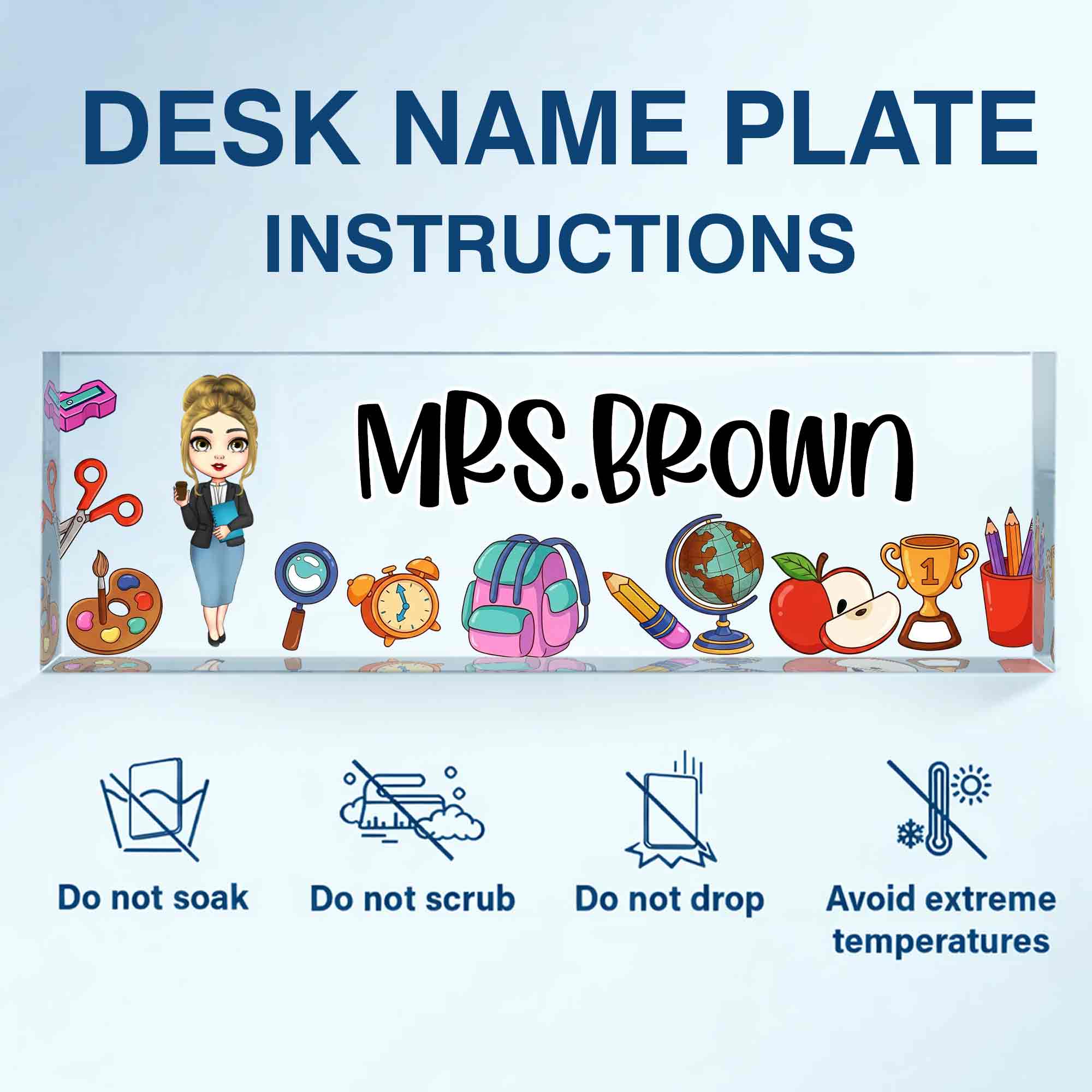 A Teacher Takes A Hand With Apple And Classroom Supplies - Personalized Acrylic Desk Name Plate - TEACH028_DEPLA - Image 13