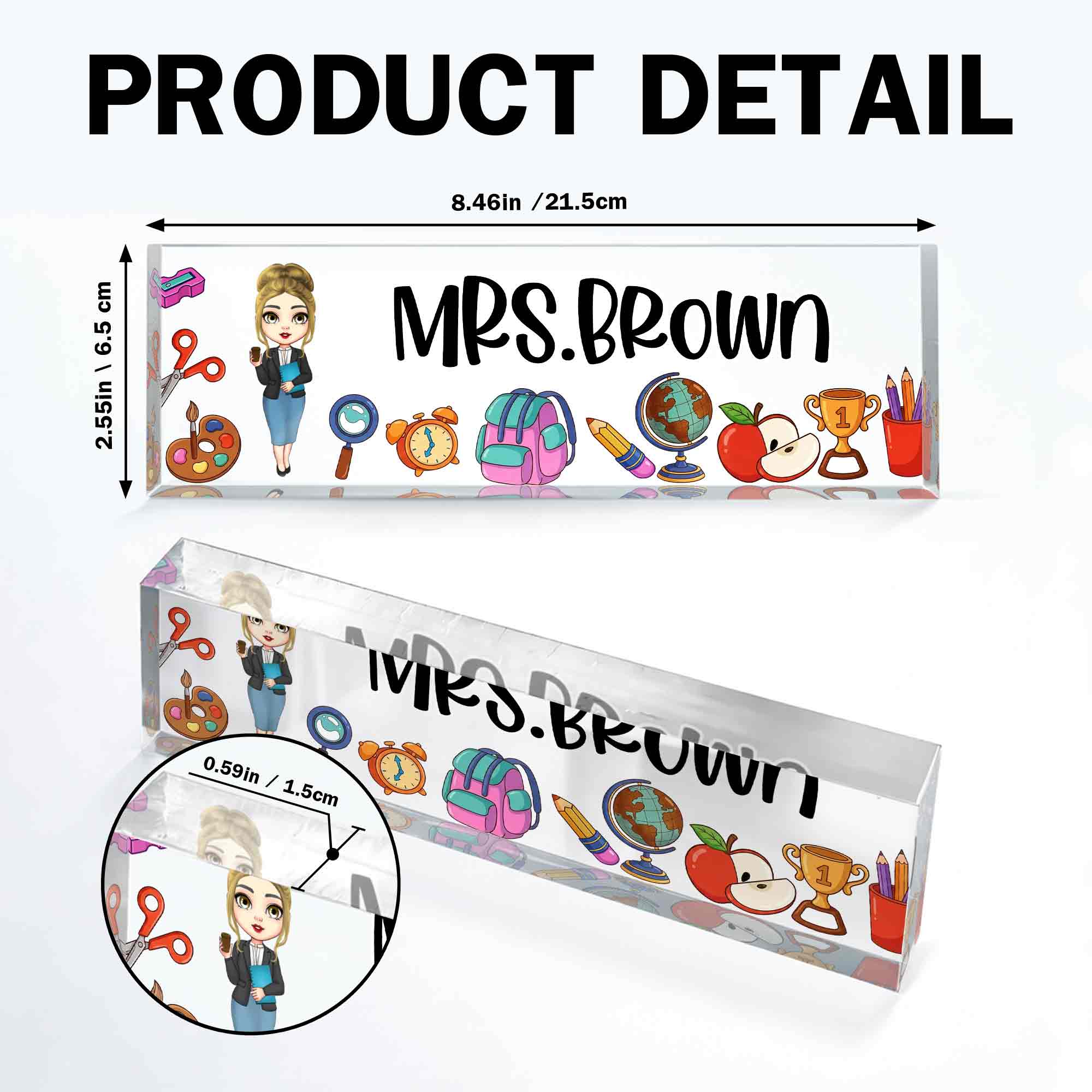 A Teacher Takes A Hand With Apple And Classroom Supplies - Personalized Acrylic Desk Name Plate - TEACH028_DEPLA - Image 14