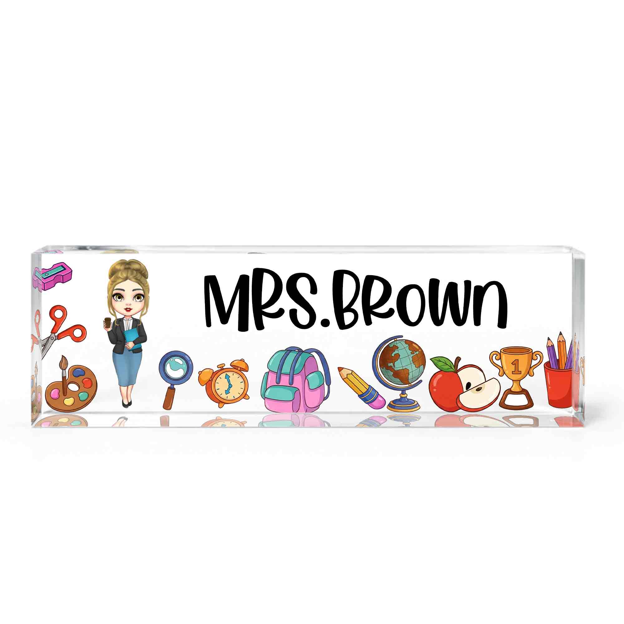 A Teacher Takes A Hand With Apple And Classroom Supplies - Personalized Acrylic Desk Name Plate - TEACH028_DEPLA - Image 15
