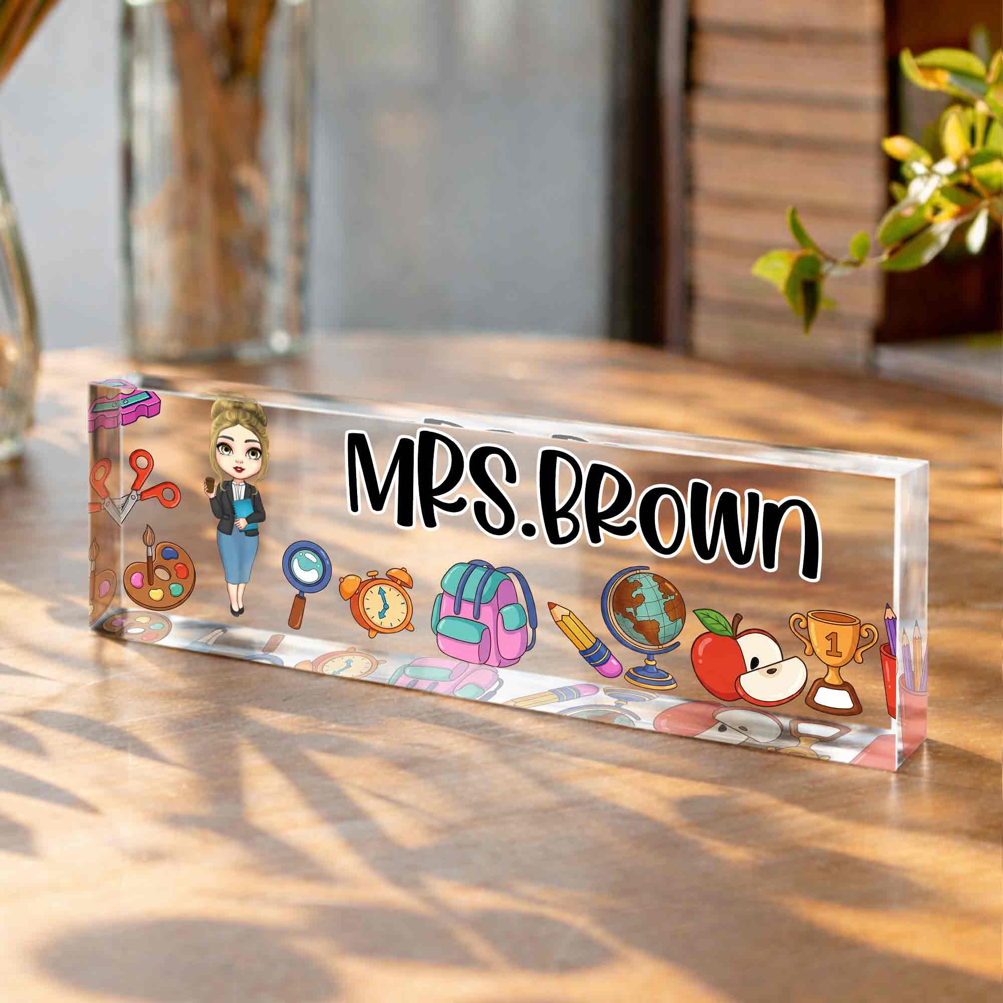 A Teacher Takes A Hand With Apple And Classroom Supplies - Personalized Acrylic Desk Name Plate - TEACH028_DEPLA - Image 5