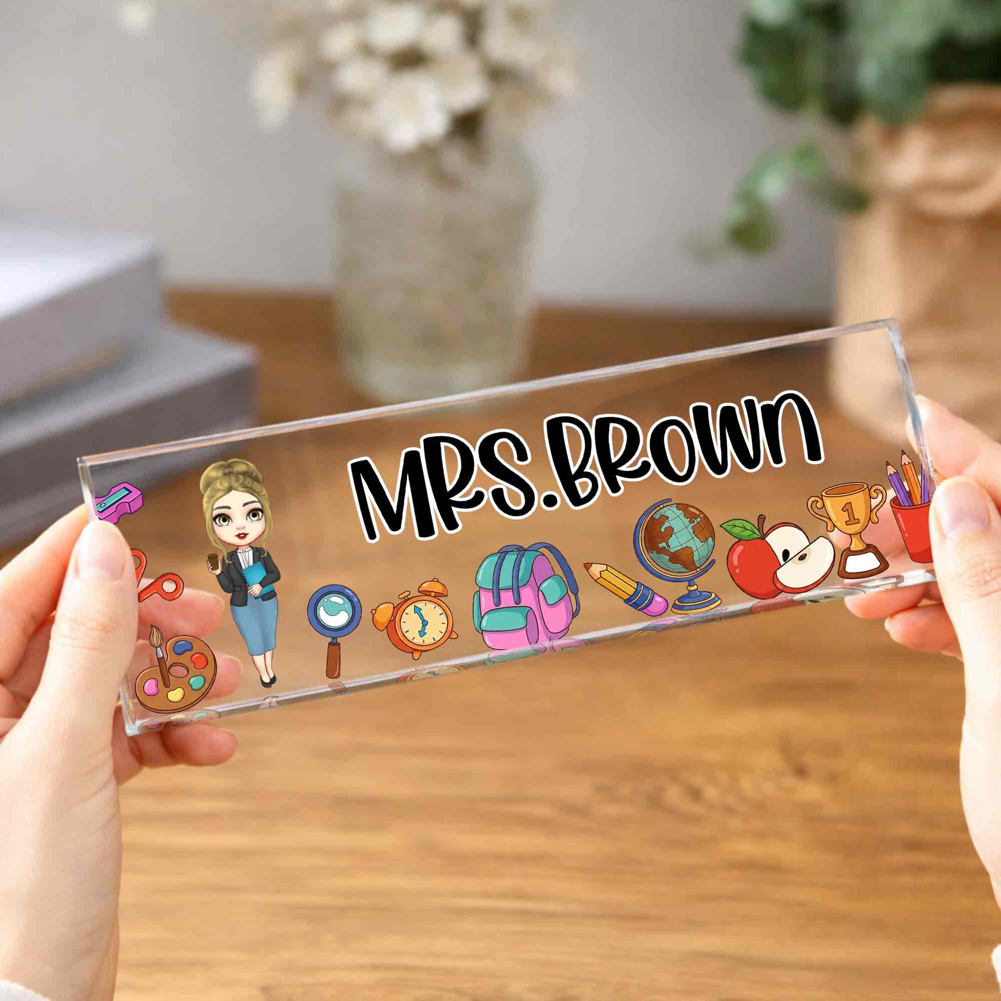 A Teacher Takes A Hand With Apple And Classroom Supplies - Personalized Acrylic Desk Name Plate - TEACH028_DEPLA - Image 7