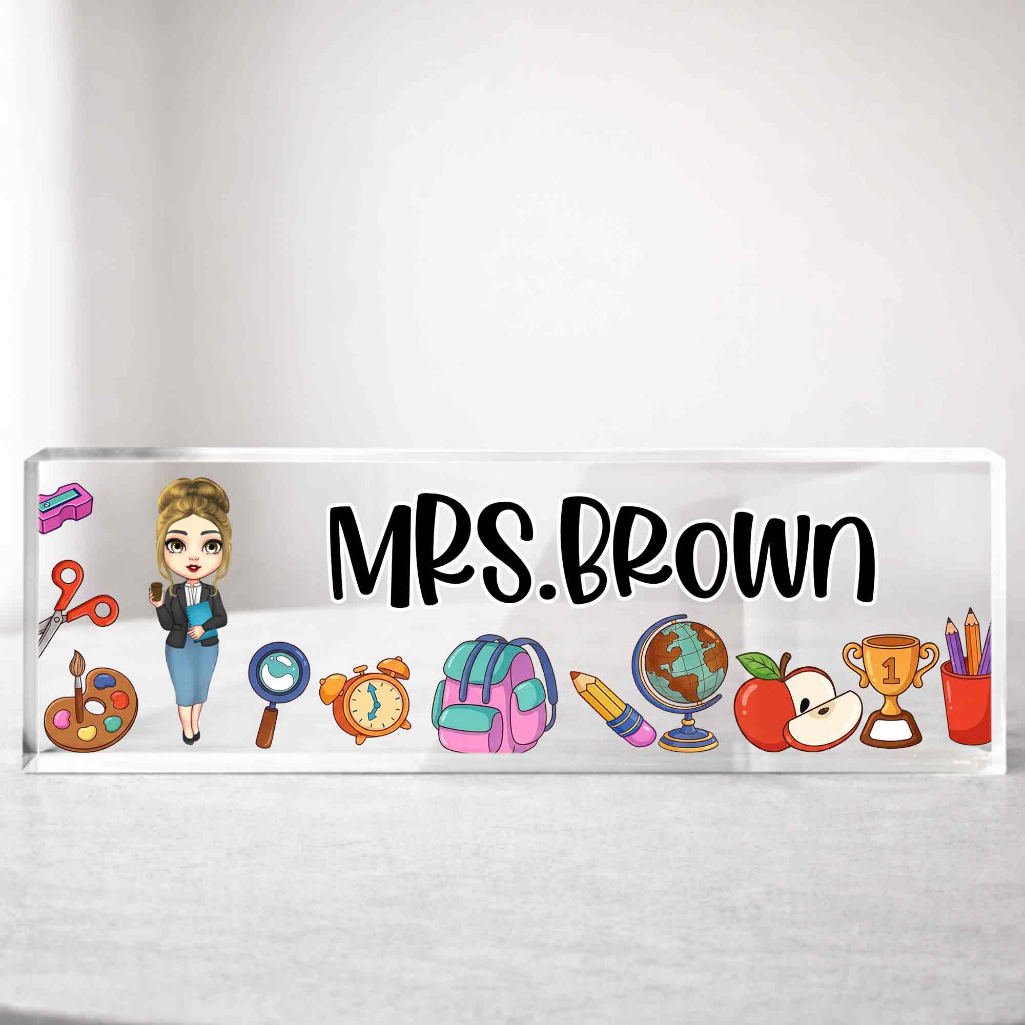 A Teacher Takes A Hand With Apple And Classroom Supplies - Personalized Acrylic Desk Name Plate - TEACH028_DEPLA - Image 8
