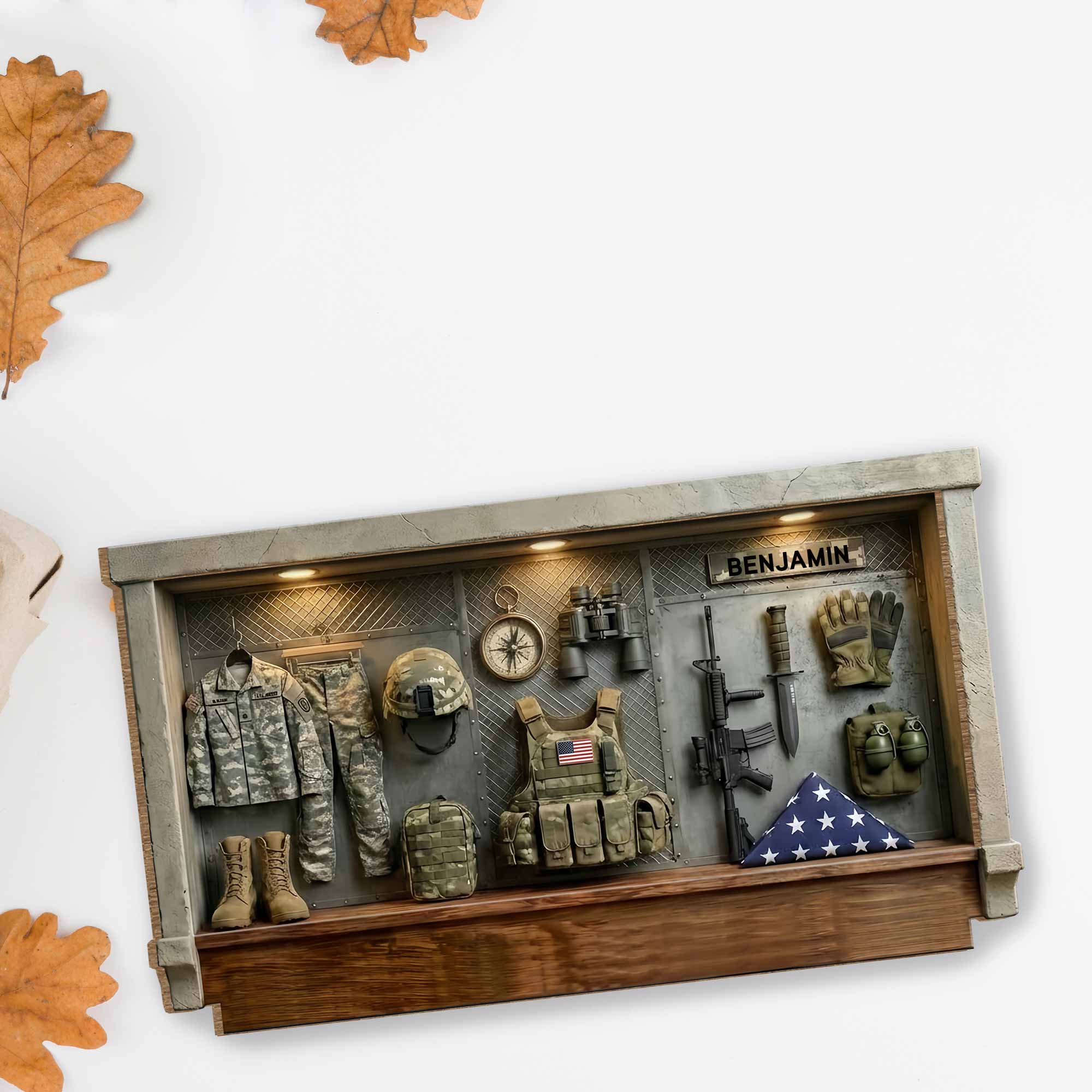 A Tribute To The Brave Military Gear Shadow Box Display - Personalized Custom 2-Layer Wood Plaque With Flat Base - VTR003_WPLA - Image 4