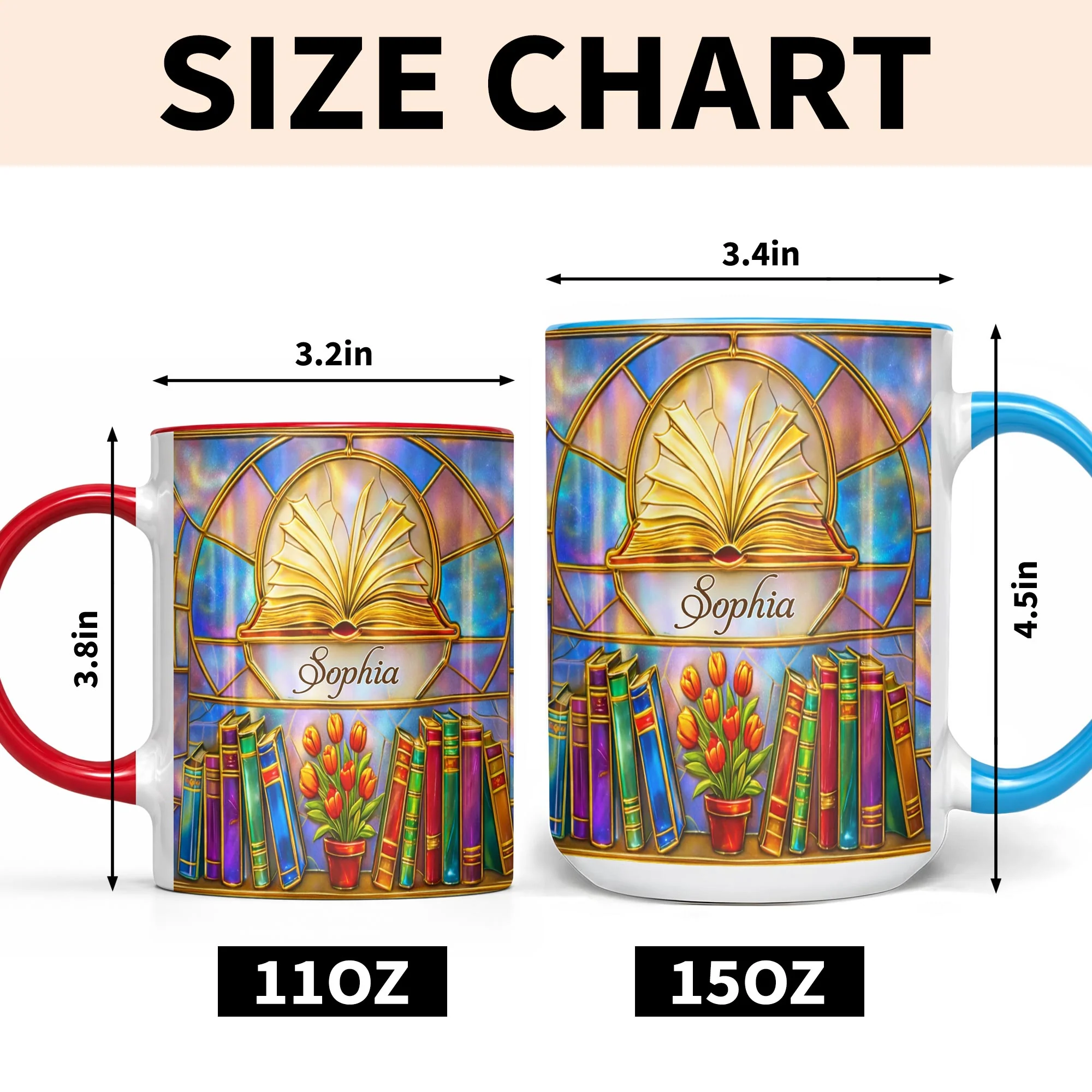 A World Of Magic And Wonder Stained Glass Books And Flowers - Personalized Custom Accent Mug - READ005_AMUG - Image 3