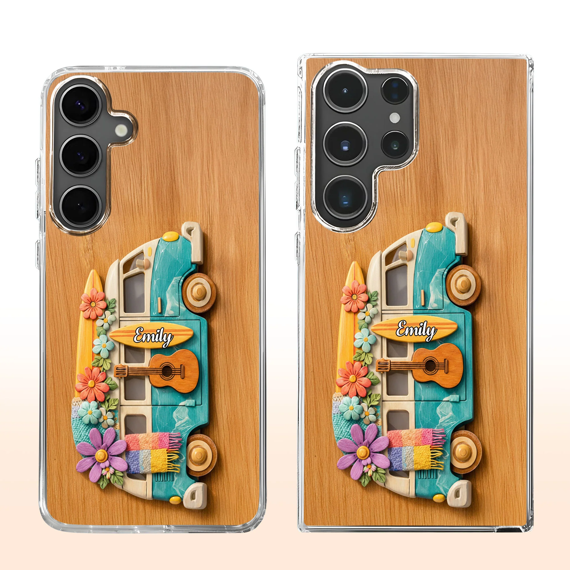 Adventure Awaits Retro Van With Flowers Surfboard And Guitar - Personalized Clear Phone Case - MUSIC029_PHC - Image 9