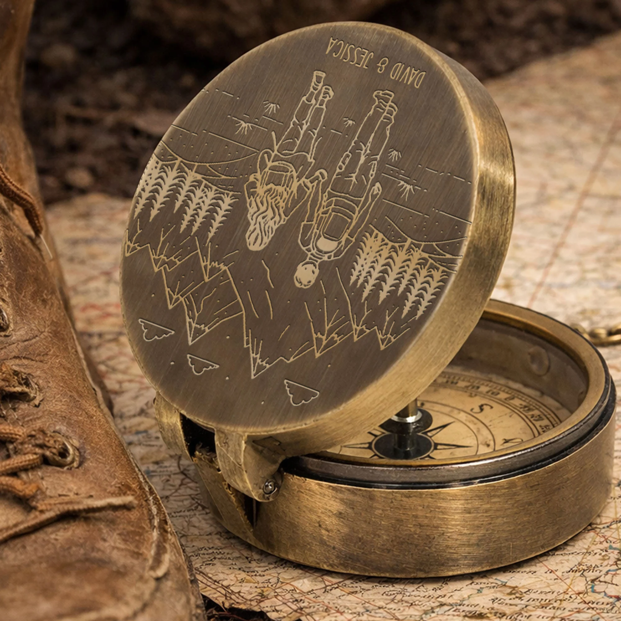 Adventure Partners For Life Mountains And Hiking Couple Engraved Brass Compass - Personalized Engraved Brass Compass - CPL839_ECPASS - Image 3