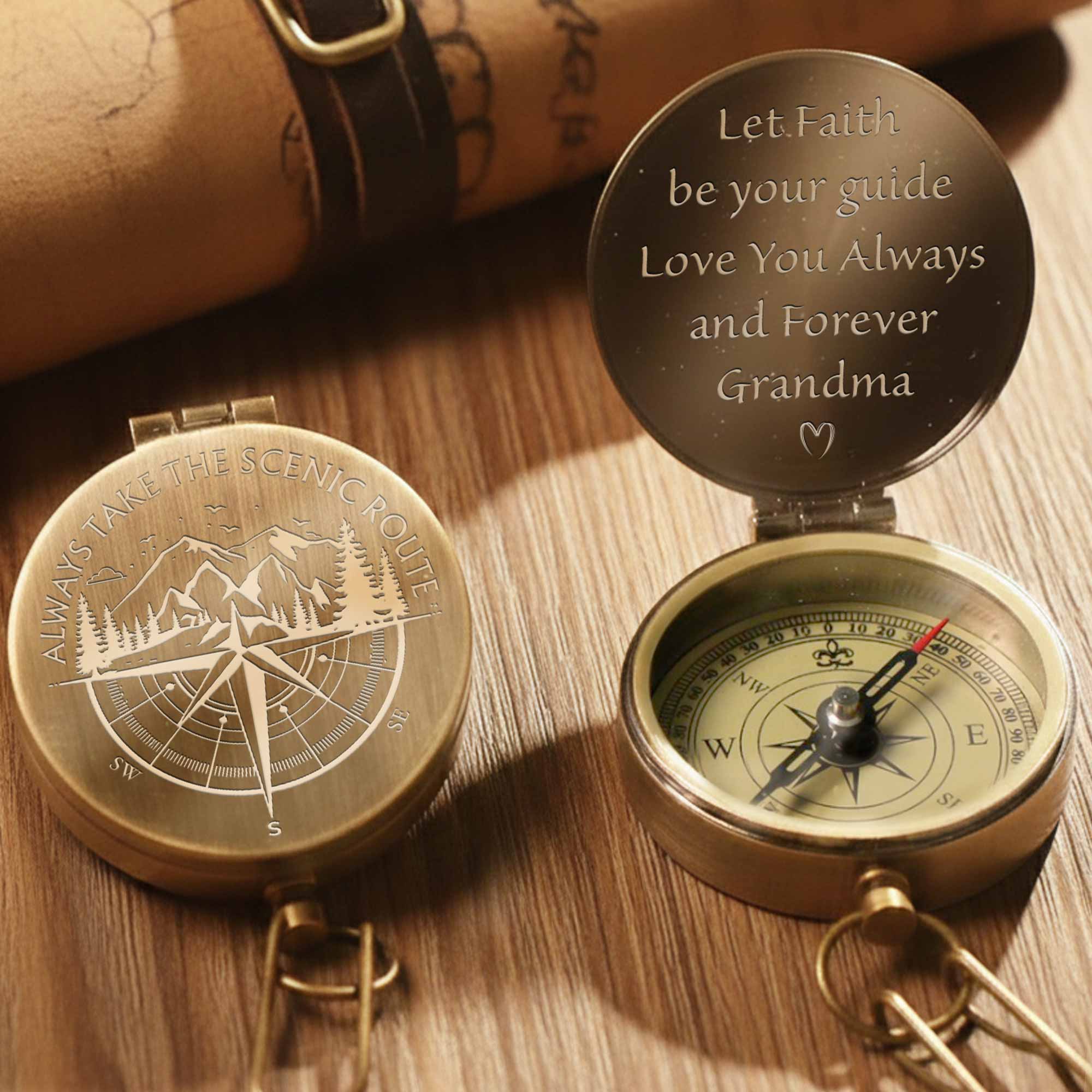 Always Take The Scenic Route Mountain And Tree Engraved Compass - Personalized Engraved Brass Compass - GSN067_ECPASS - Image 10