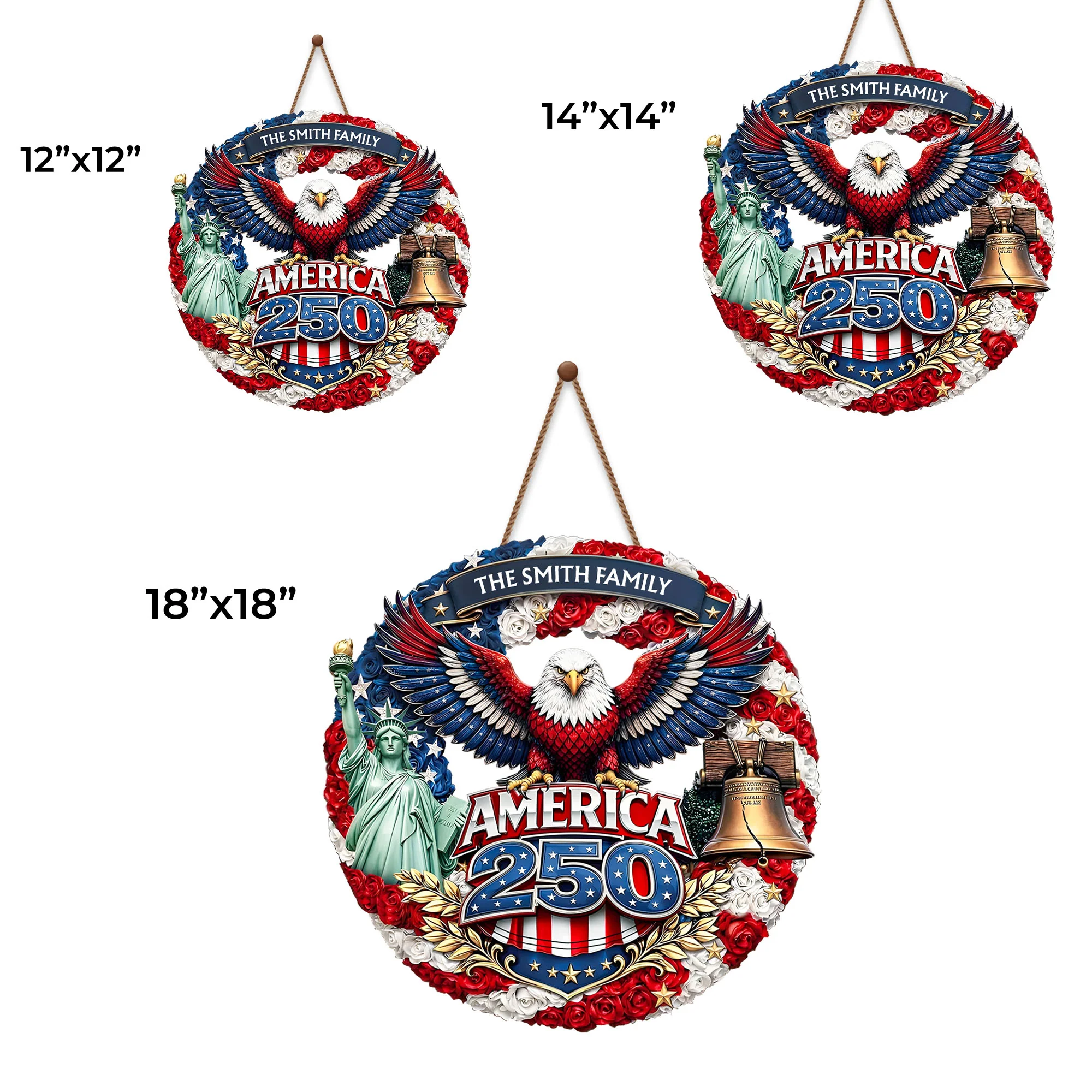 America 250 Eagle Statue Of Liberty And Liberty Bell Flower Wreath - Personalized Custom Shaped Wood Sign - INDE088_WSIGN - Image 6