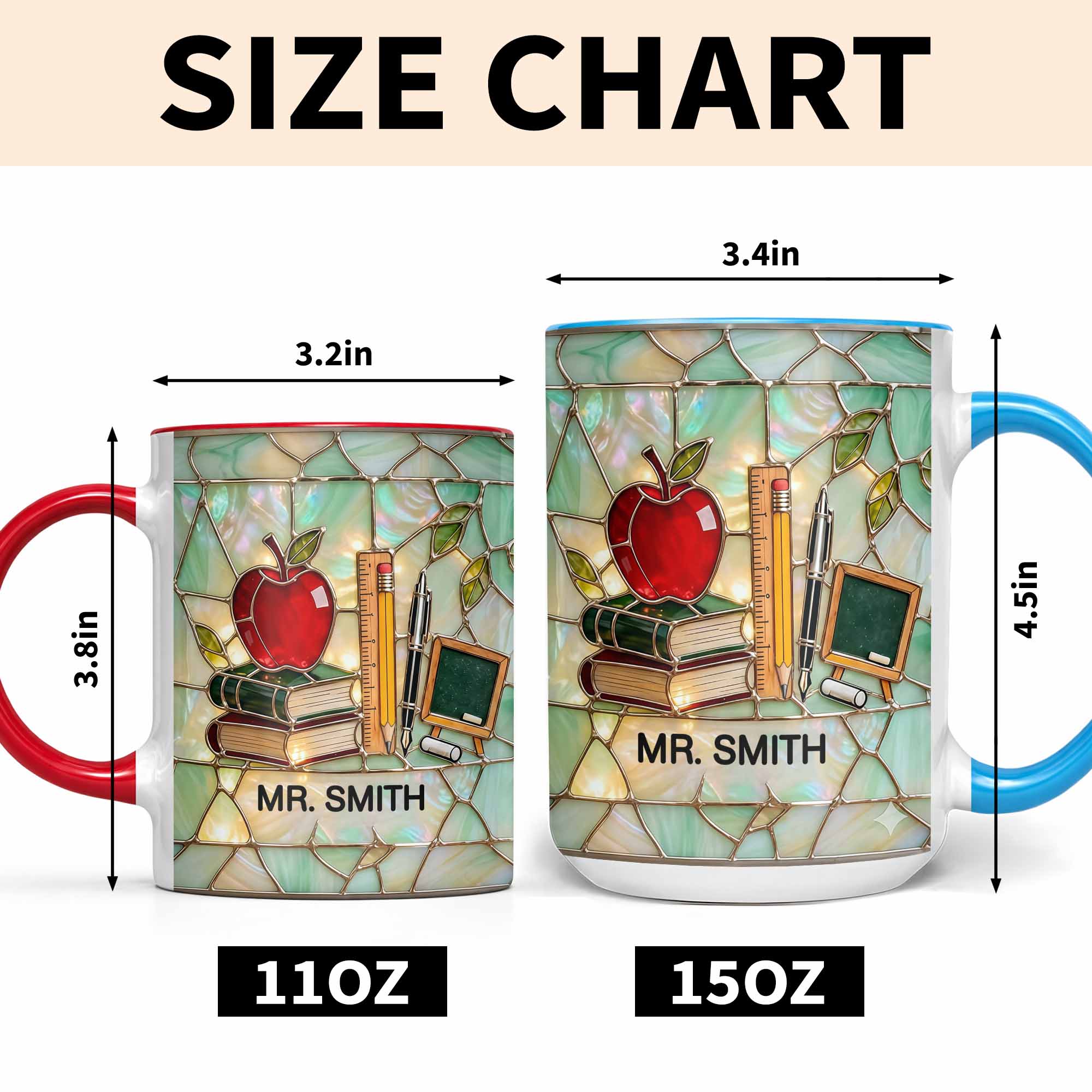 An Apple For The Teacher Stained Glass Design With Books And Ruler - Personalized Custom Accent Mug - TEACH071_AMUG - Image 6