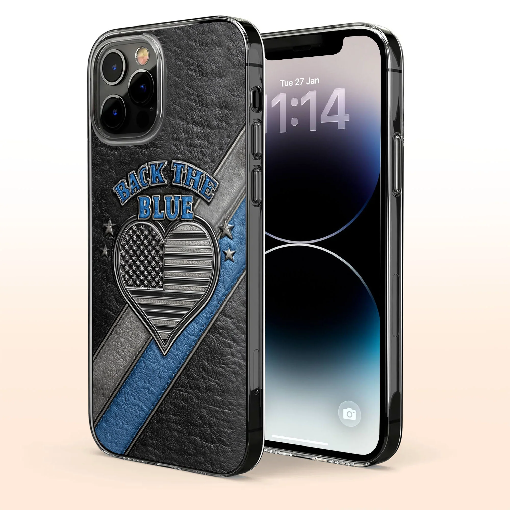 Back The Blue American Flag Heart Thin Blue Line Design - Personalized Clear Phone Case - OFC059_PHC - Image 3
