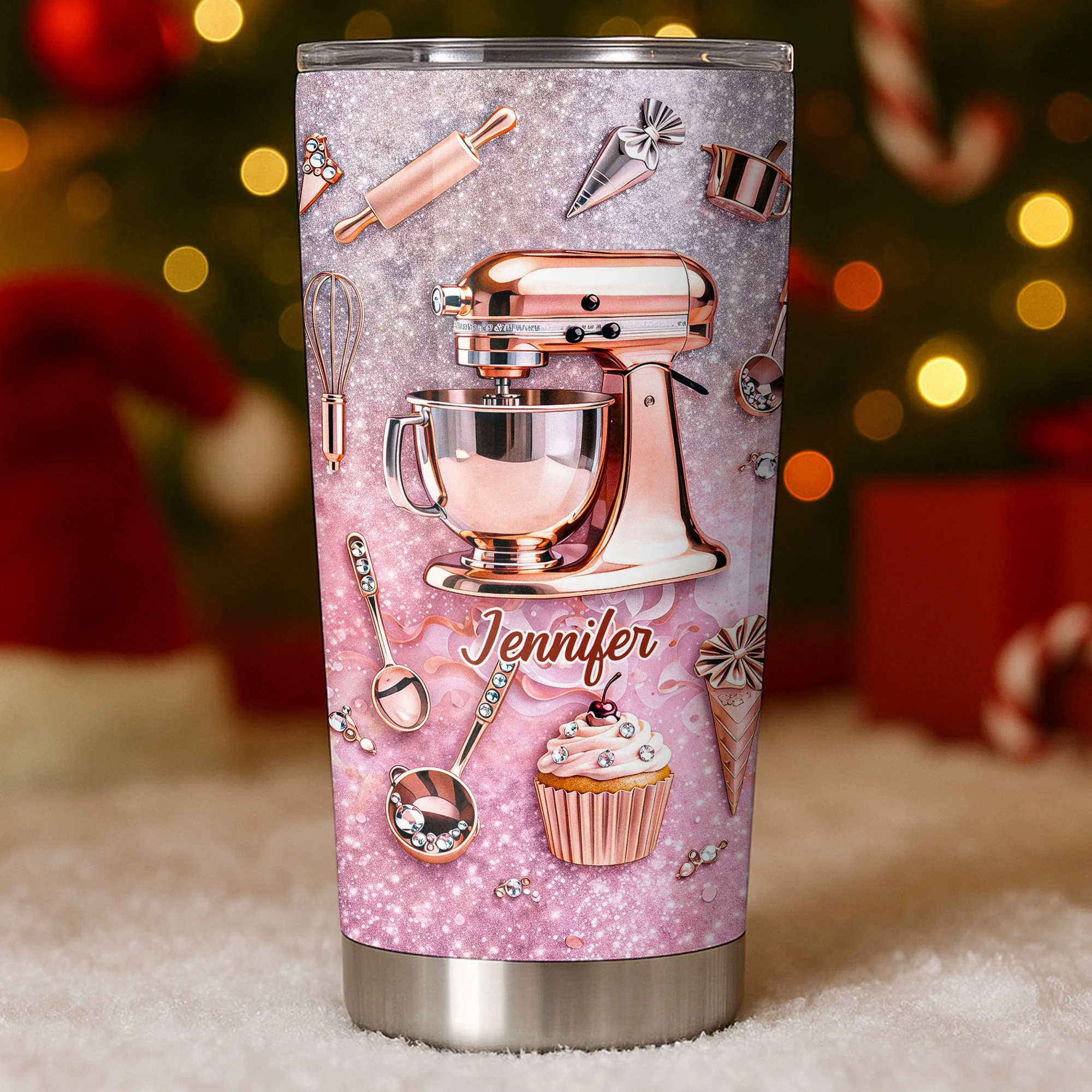 Baking Is My Therapy Kitchen Rose Gold Stand Mixer And Cupcake - Personalized Custom Stainless Steel Tumbler 20oz 30oz - BAKE006_TB - Image 3