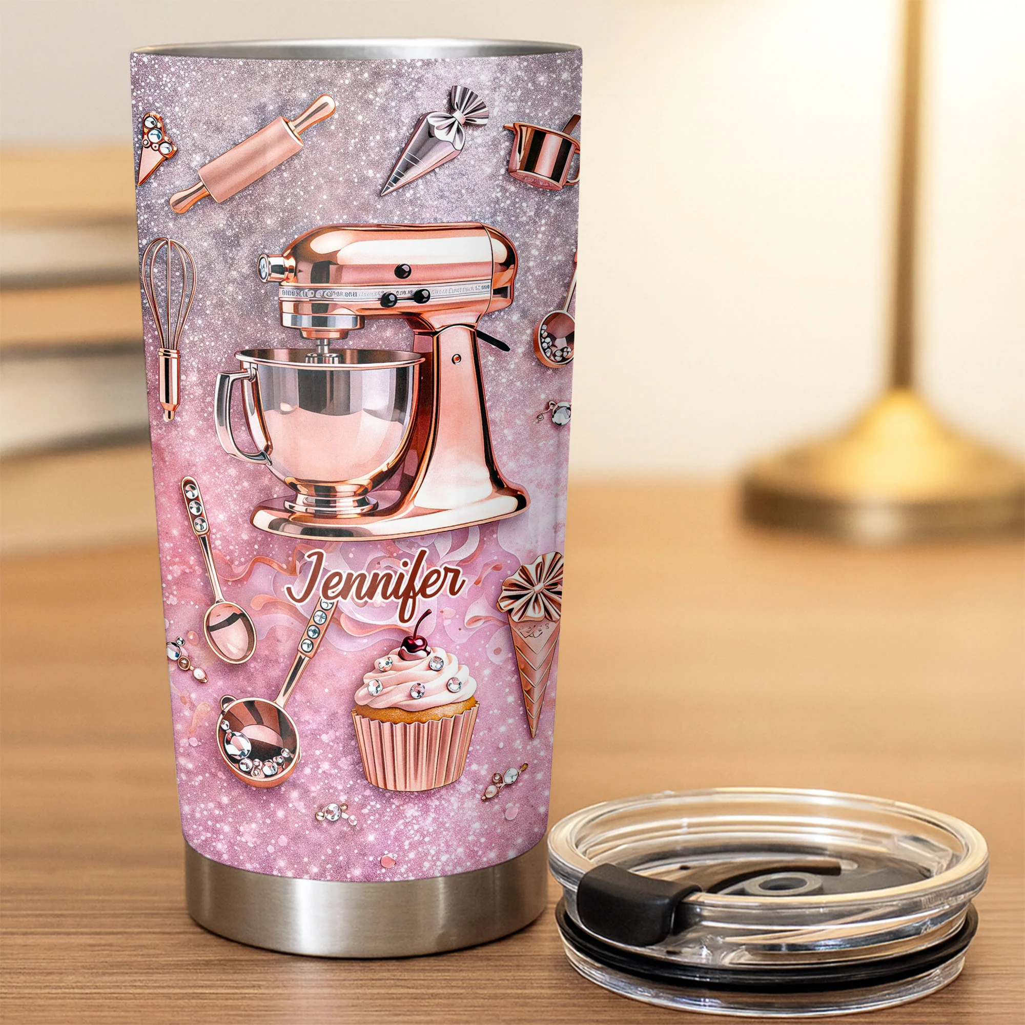 Baking Is My Therapy Kitchen Rose Gold Stand Mixer And Cupcake - Personalized Custom Stainless Steel Tumbler 20oz 30oz - BAKE006_TB - Image 6