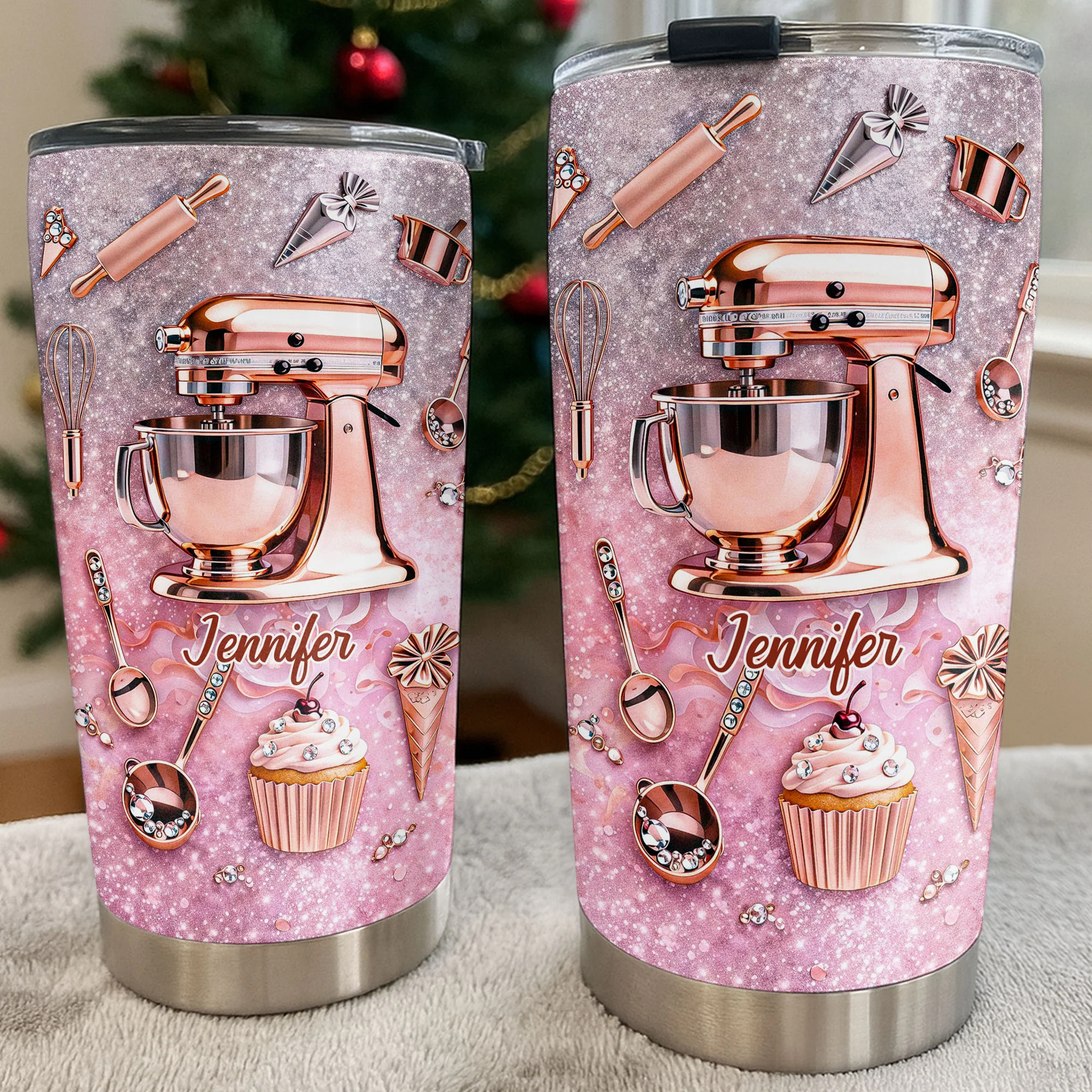 Baking Is My Therapy Kitchen Rose Gold Stand Mixer And Cupcake - Personalized Custom Stainless Steel Tumbler 20oz 30oz - BAKE006_TB - Image 7