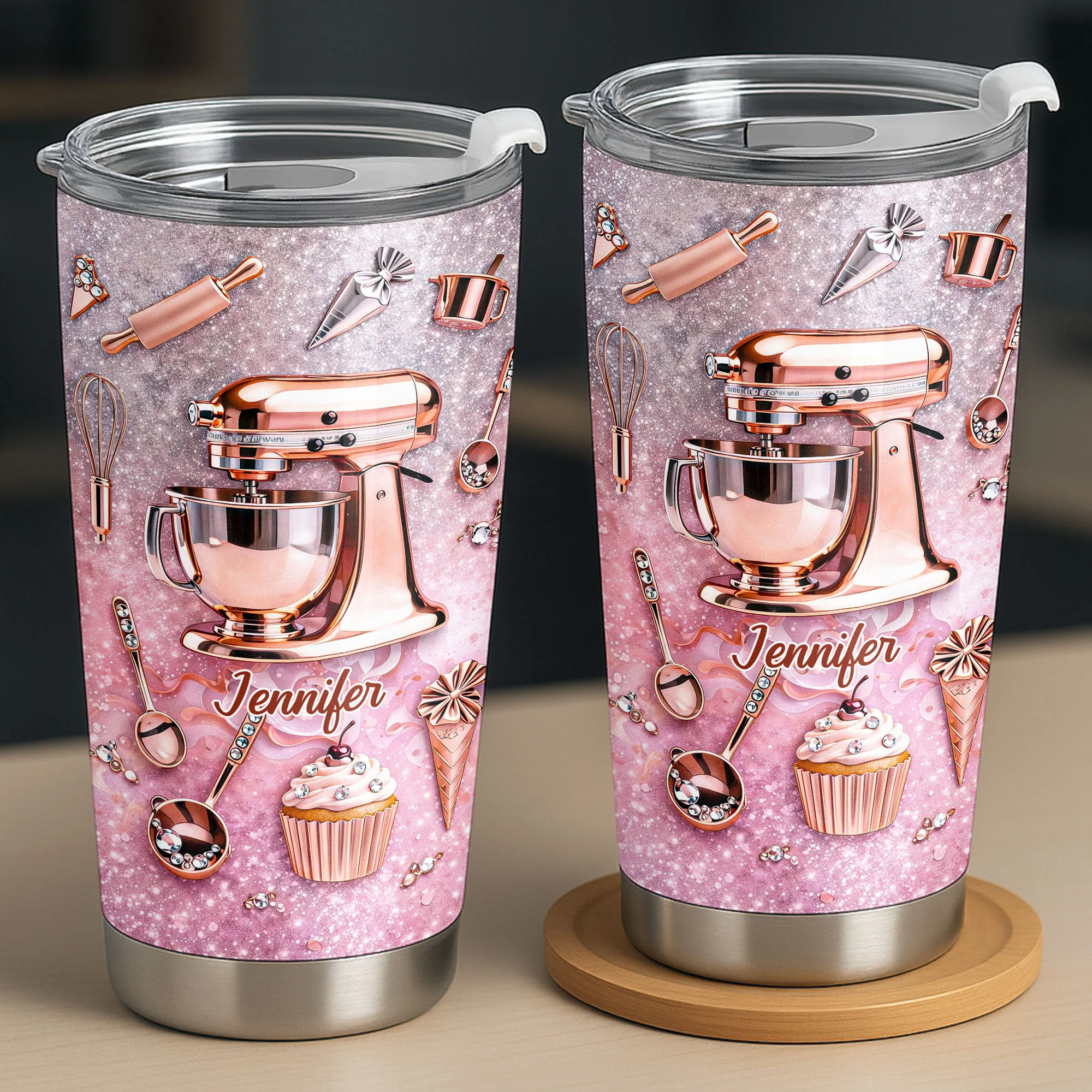 Baking Is My Therapy Kitchen Rose Gold Stand Mixer And Cupcake - Personalized Custom Stainless Steel Tumbler 20oz 30oz - BAKE006_TB - Image 9
